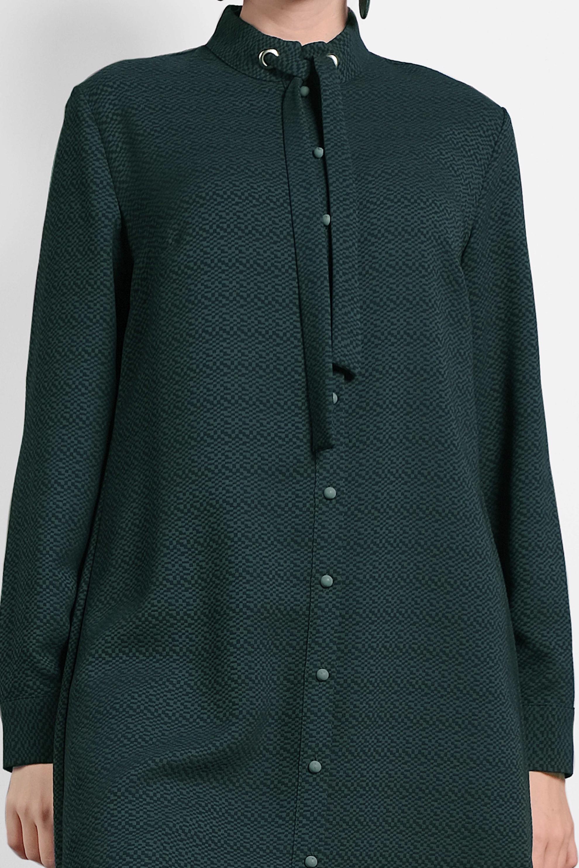 Tesettür giyim YEŞİL YAKASI BAĞCIK DETAYLI TUNİK 40337 