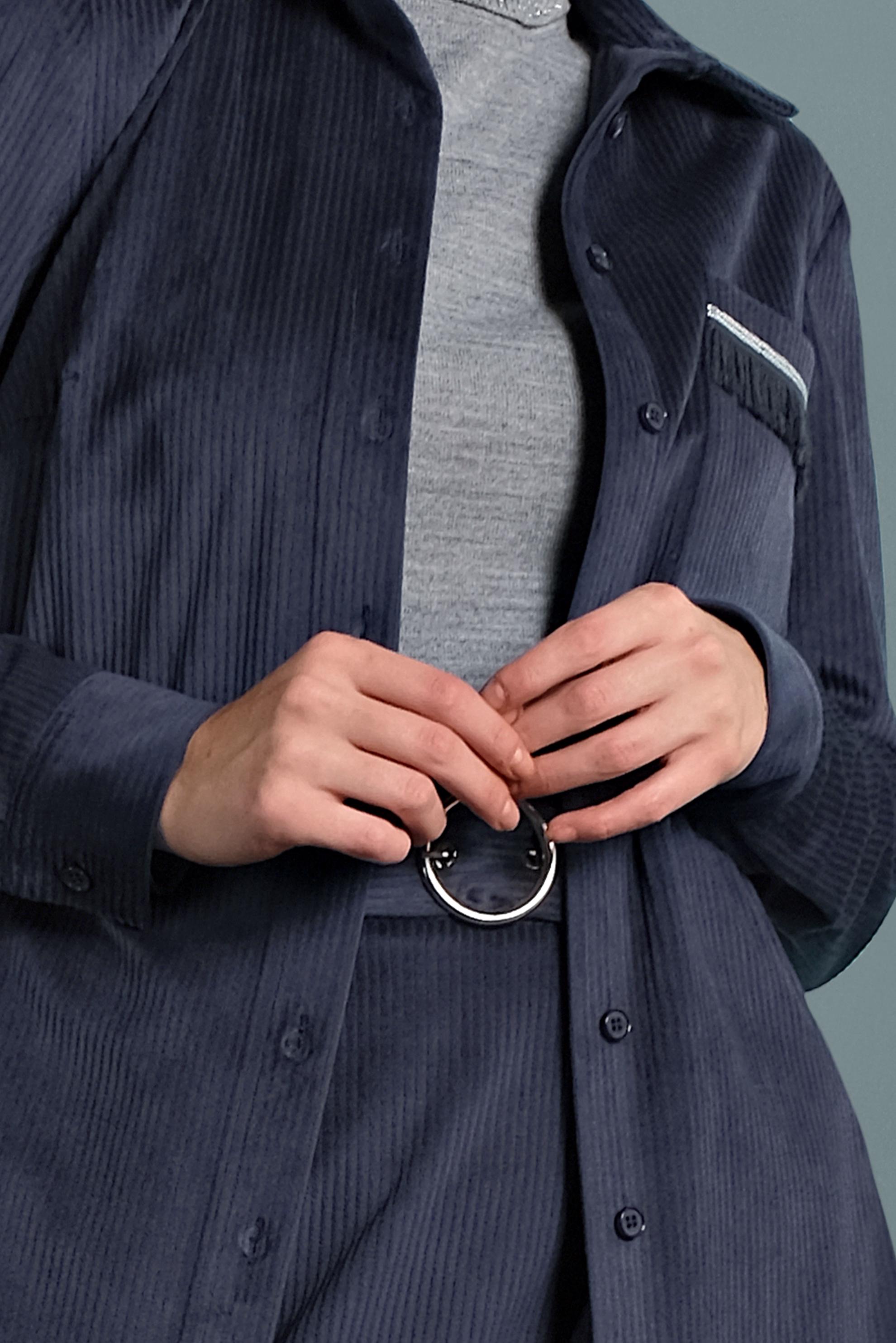 Tesettür giyim LACİVERT PÜSKÜL DETAYLI FİTİLLİ KADİFE TUNİK 40356 