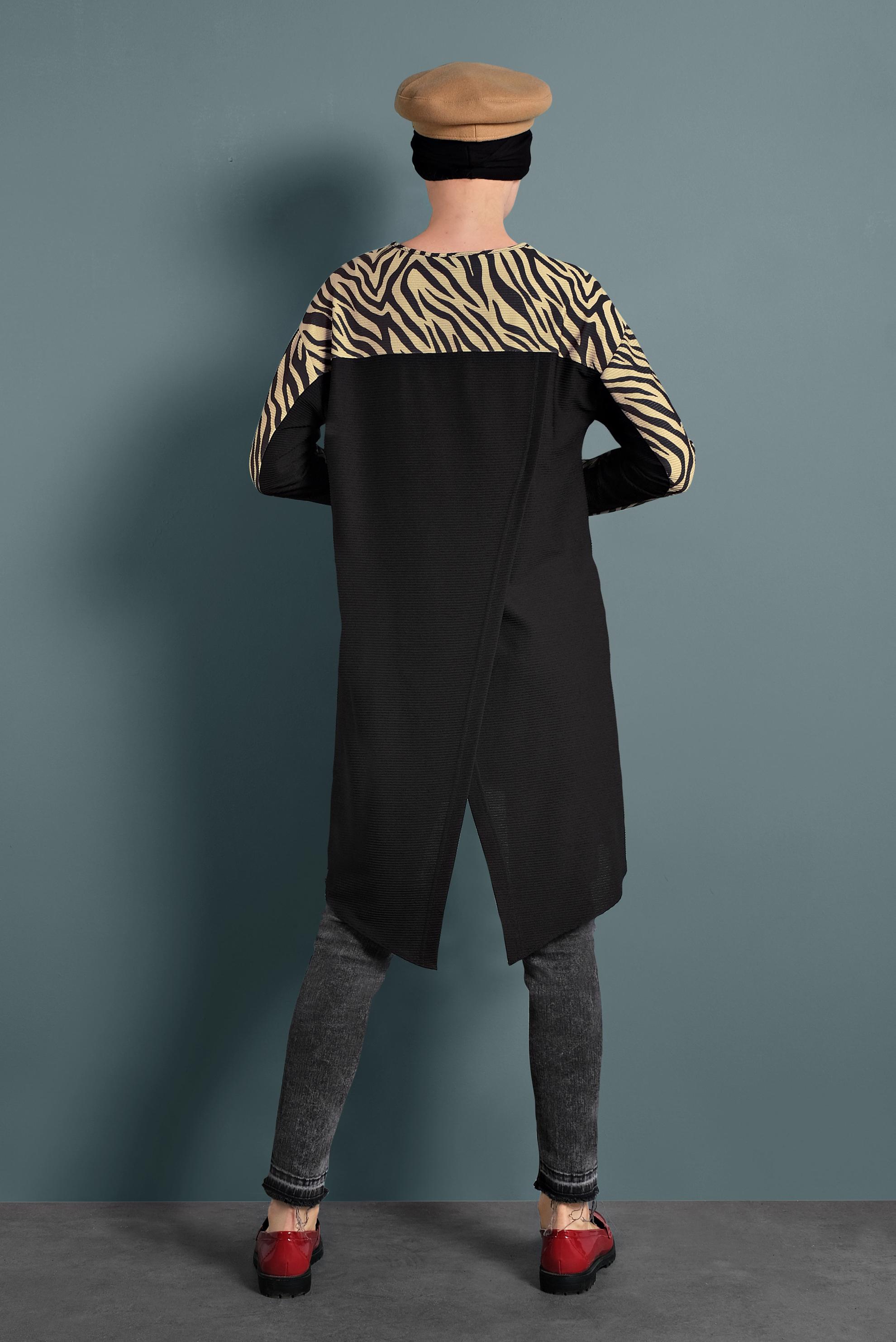 Tesettür giyim BEJ ZEBRA DESENLİ TUNİK 40357 