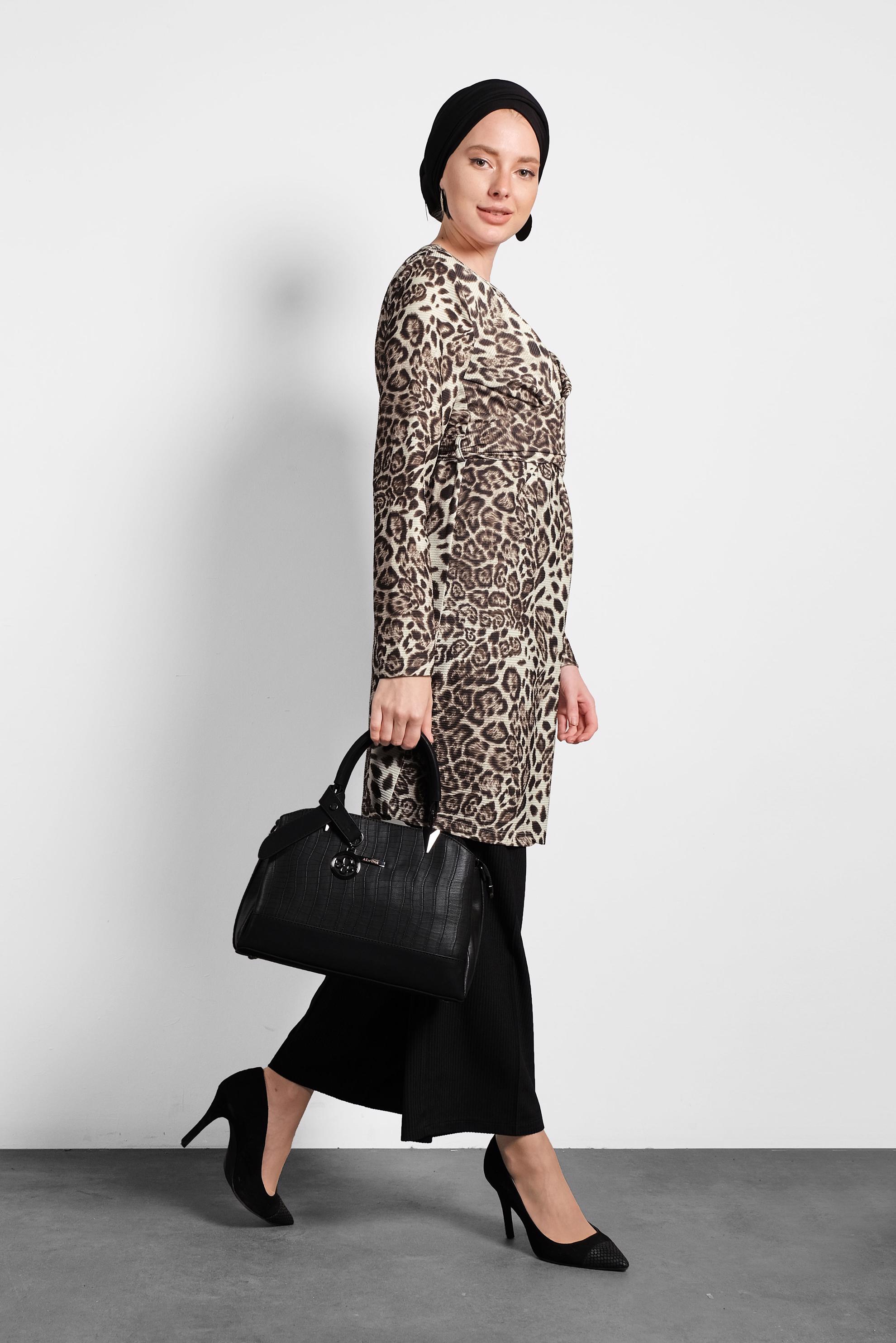 Tesettür giyim KAHVE LEOPAR DESENLİ TUNİK 40358 