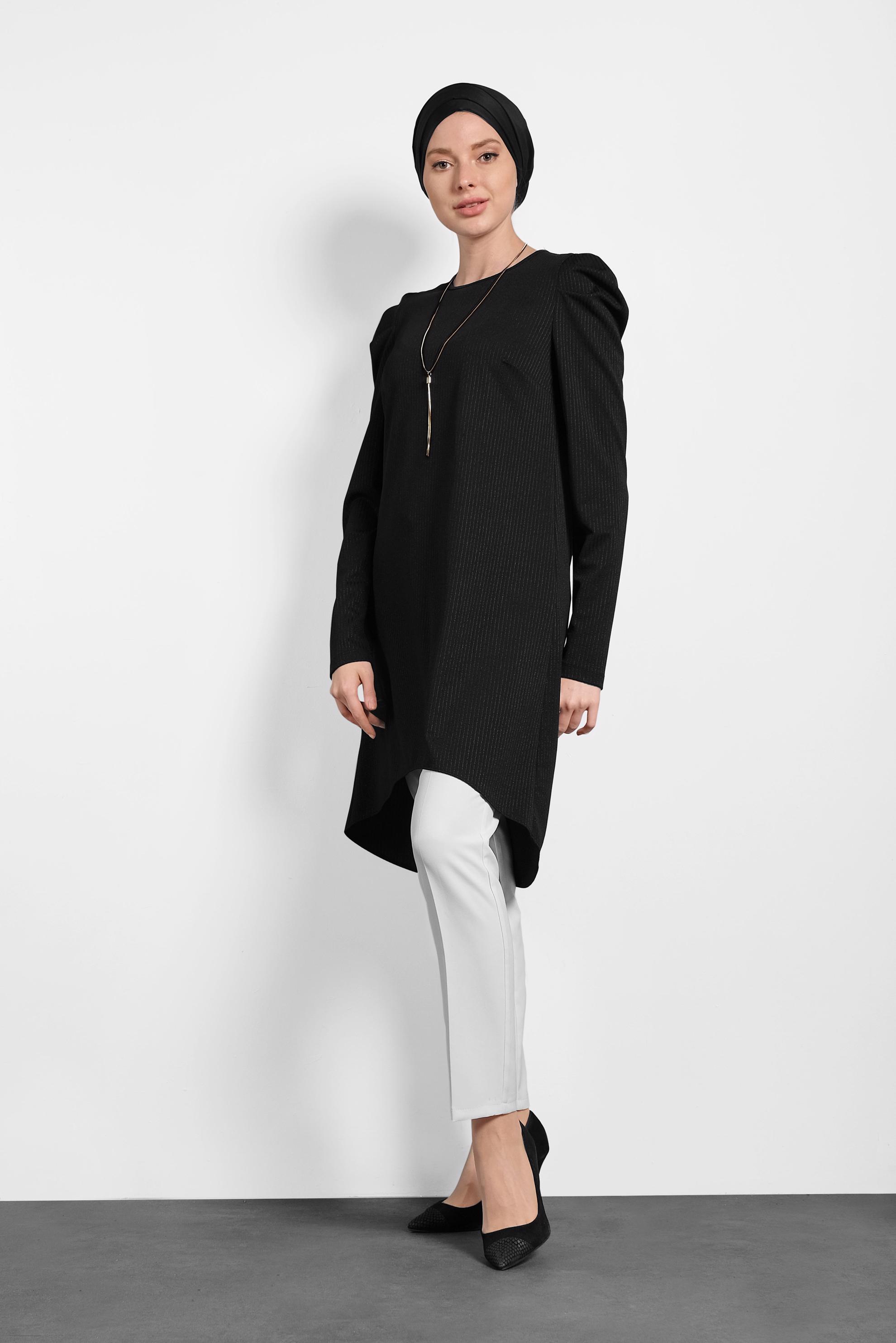 Tesettür giyim SİYAH KARPUZ KOL TUNİK 40374