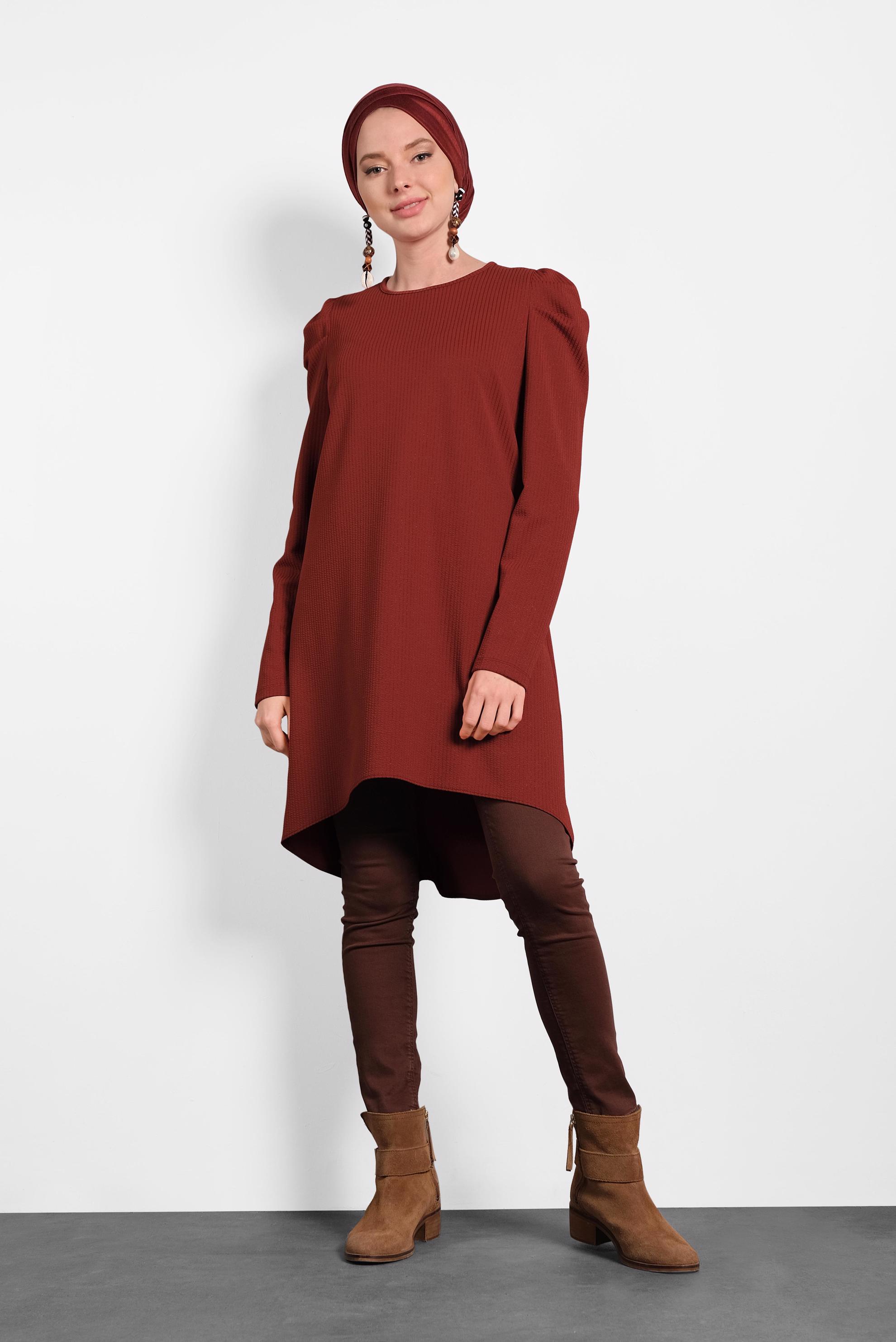 Tesettür giyim BORDO KARPUZ KOL TUNİK 40374