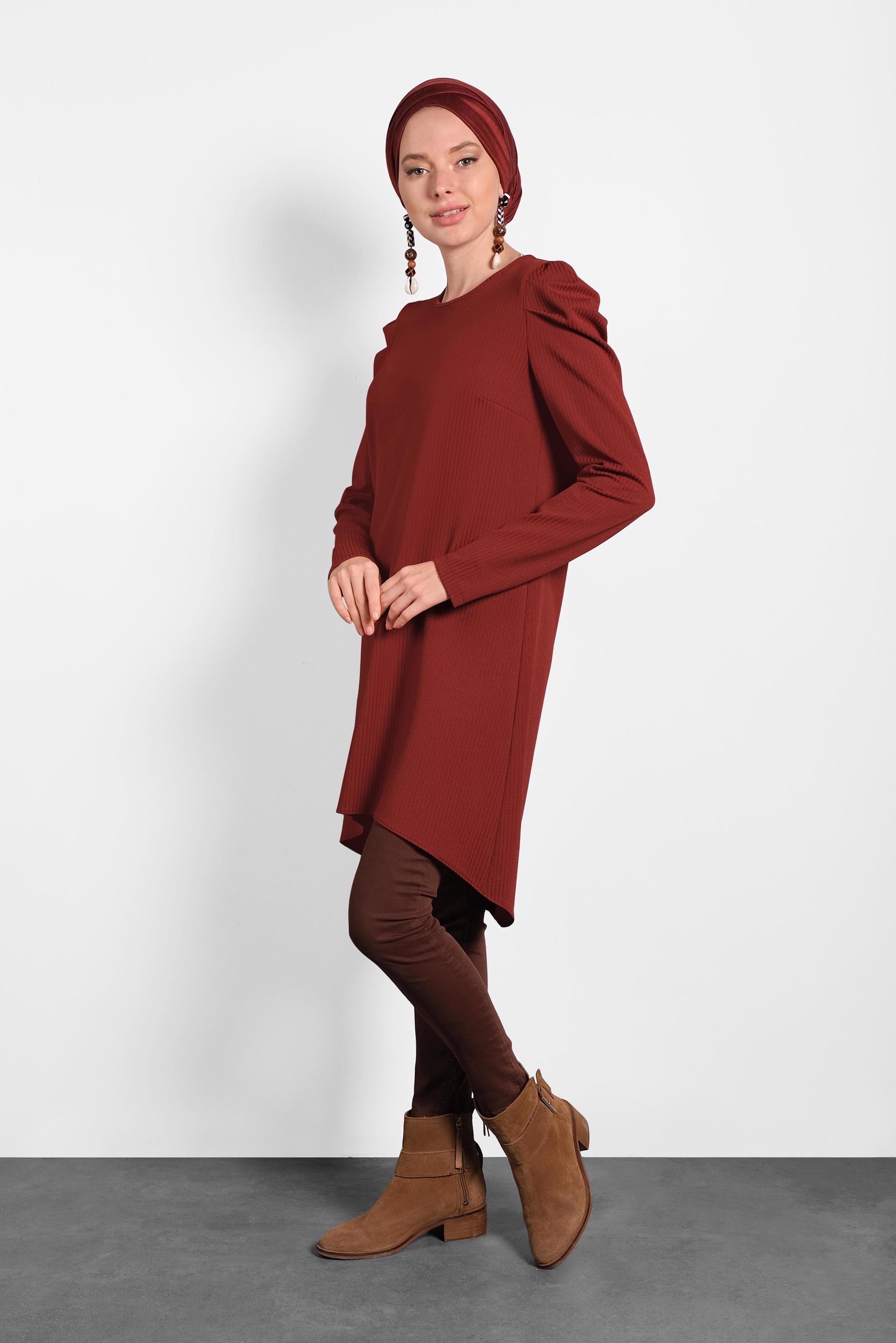 Tesettür giyim BORDO KARPUZ KOL TUNİK 40374