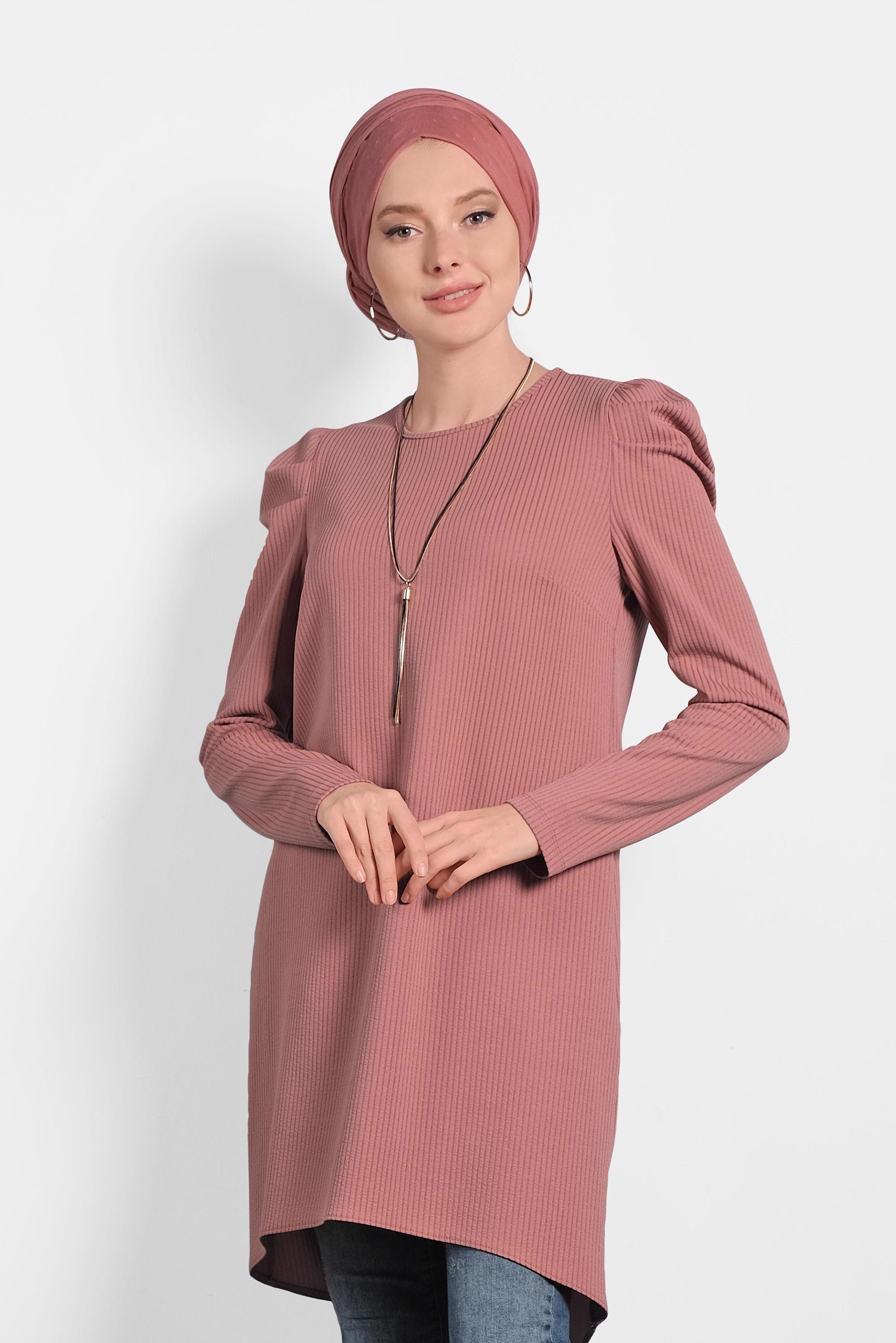 Tesettür giyim PUDRA KARPUZ KOL TUNİK 40374