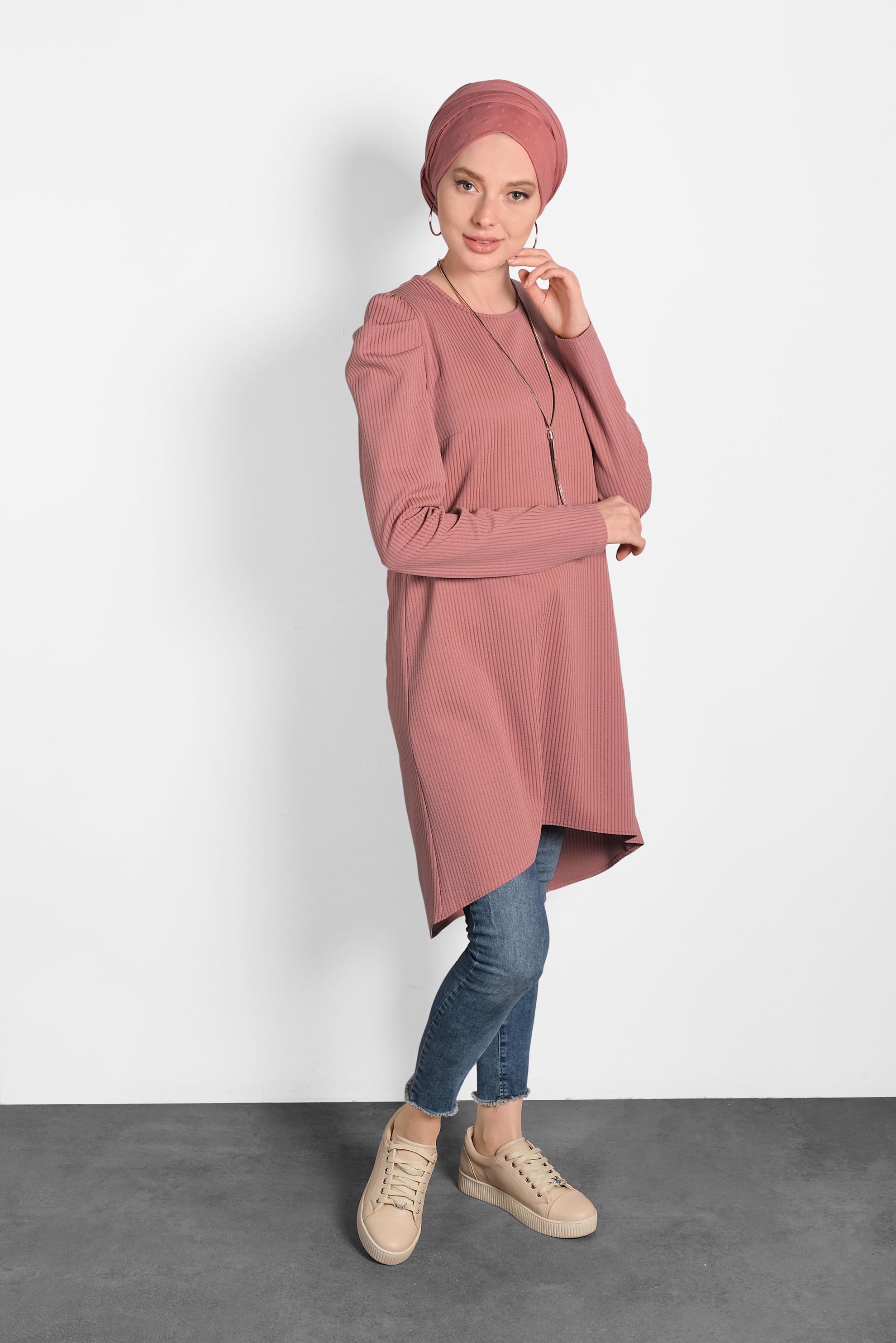 Tesettür giyim PUDRA KARPUZ KOL TUNİK 40374