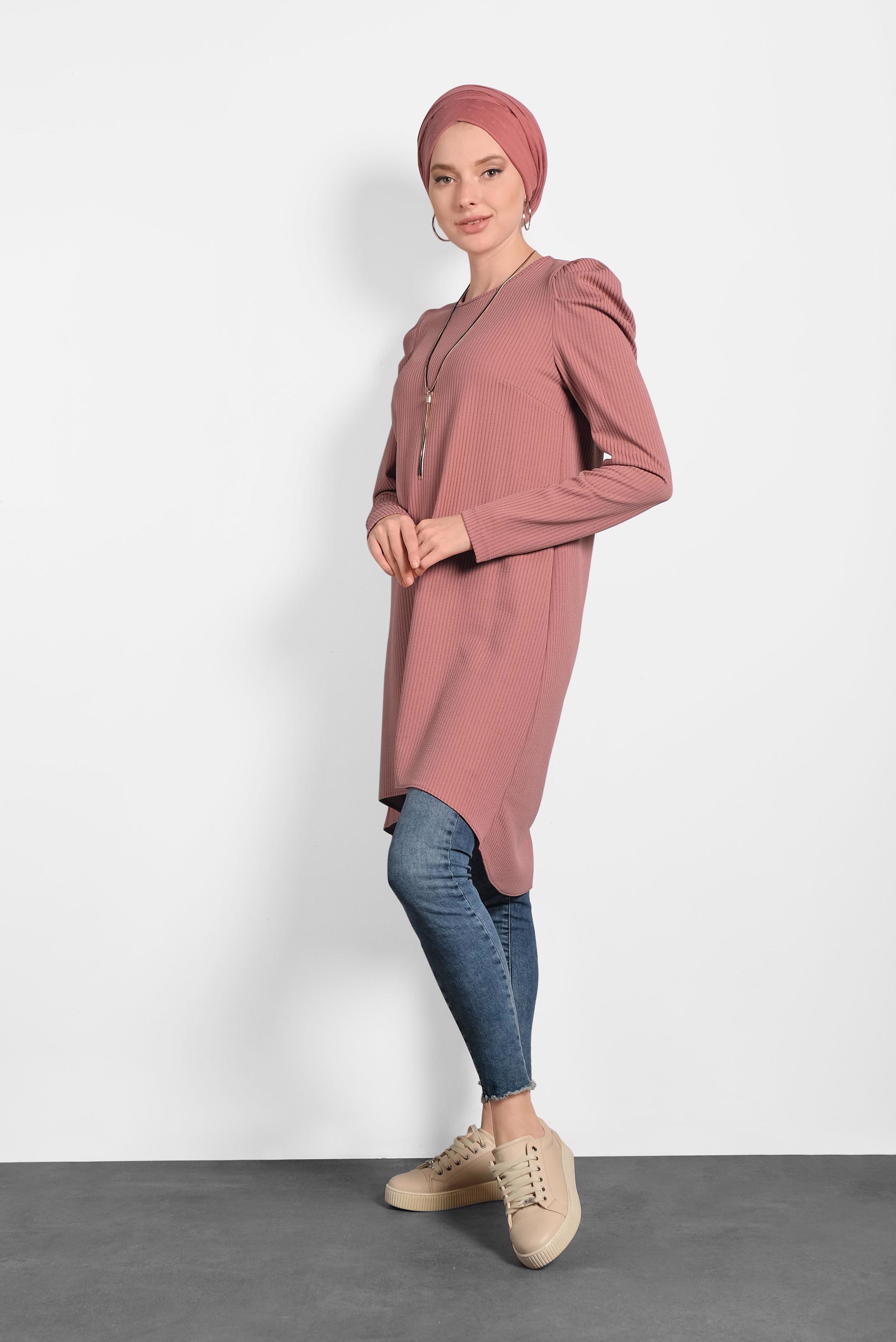 Tesettür giyim PUDRA KARPUZ KOL TUNİK 40374