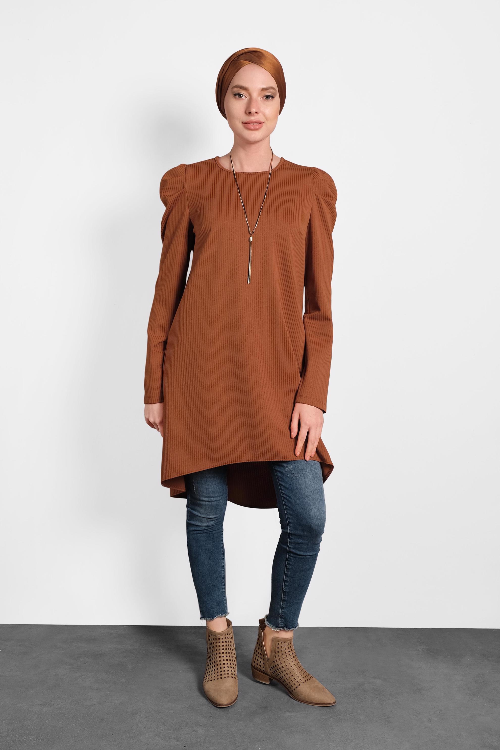 Tesettür giyim TABA KARPUZ KOL TUNİK 40374