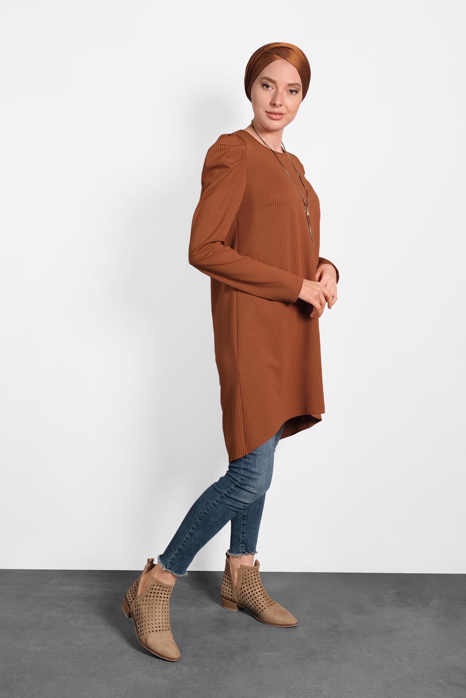 Tesettür giyim TABA KARPUZ KOL TUNİK 40374