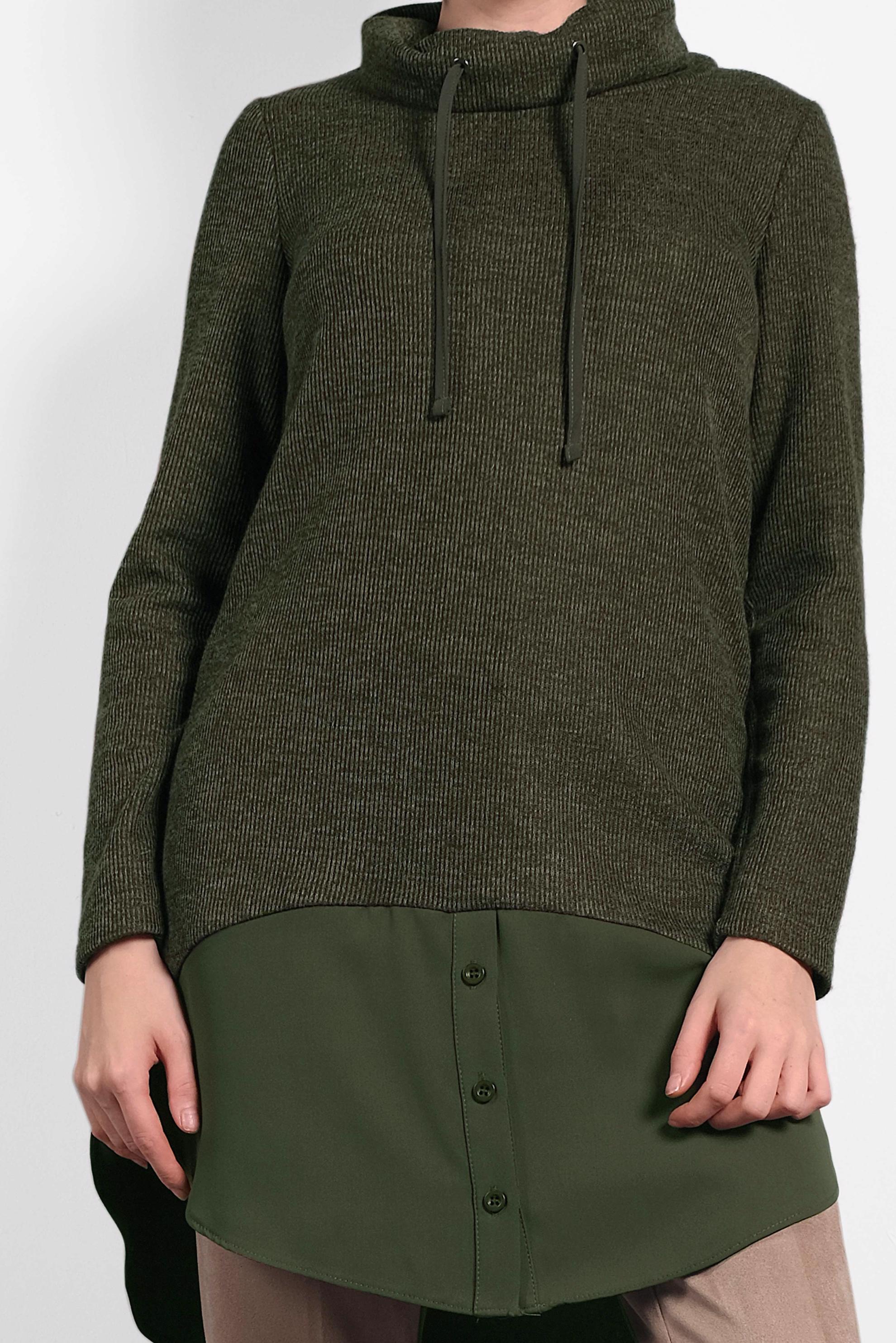 Tesettür giyim HAKİ ŞAL YAKA FİTİLLİ TUNİK 40376