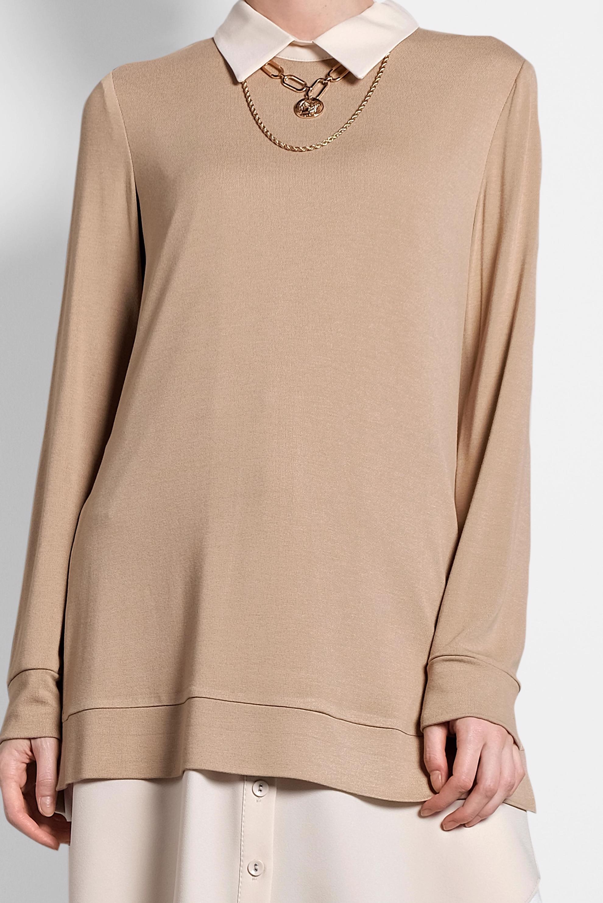 Tesettür giyim BEJ YIRTMAÇLI TUNİK 40377