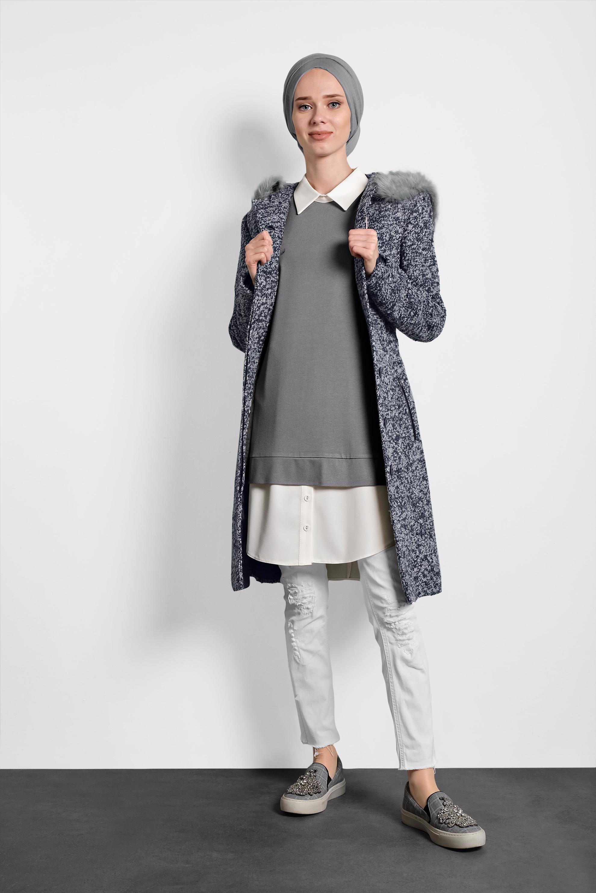 Tesettür giyim GRİ YIRTMAÇLI TUNİK 40377