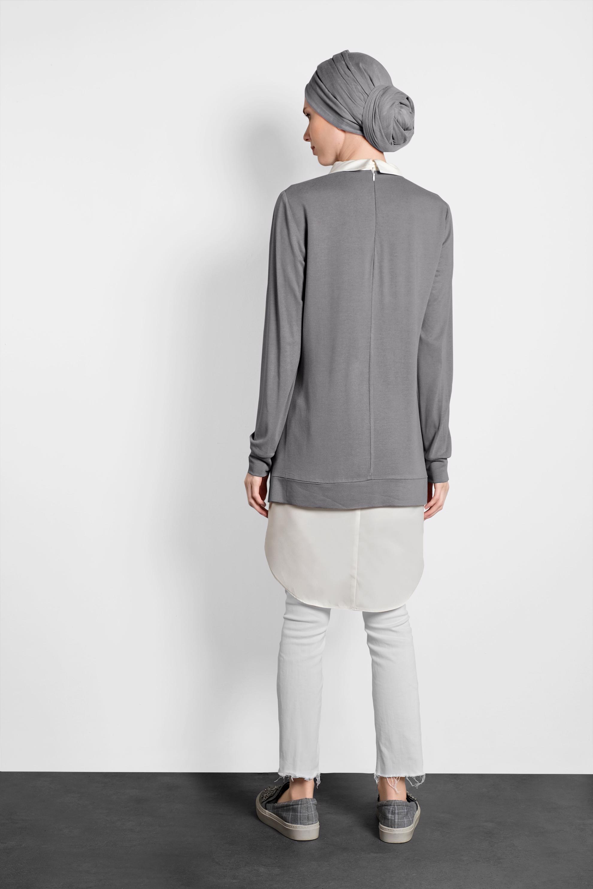 Tesettür giyim GRİ YIRTMAÇLI TUNİK 40377