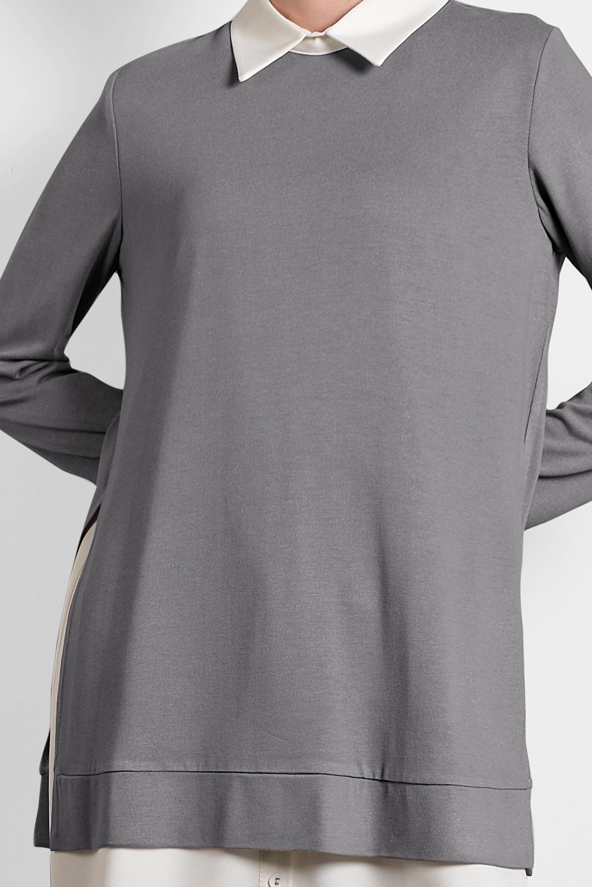 Tesettür giyim GRİ YIRTMAÇLI TUNİK 40377