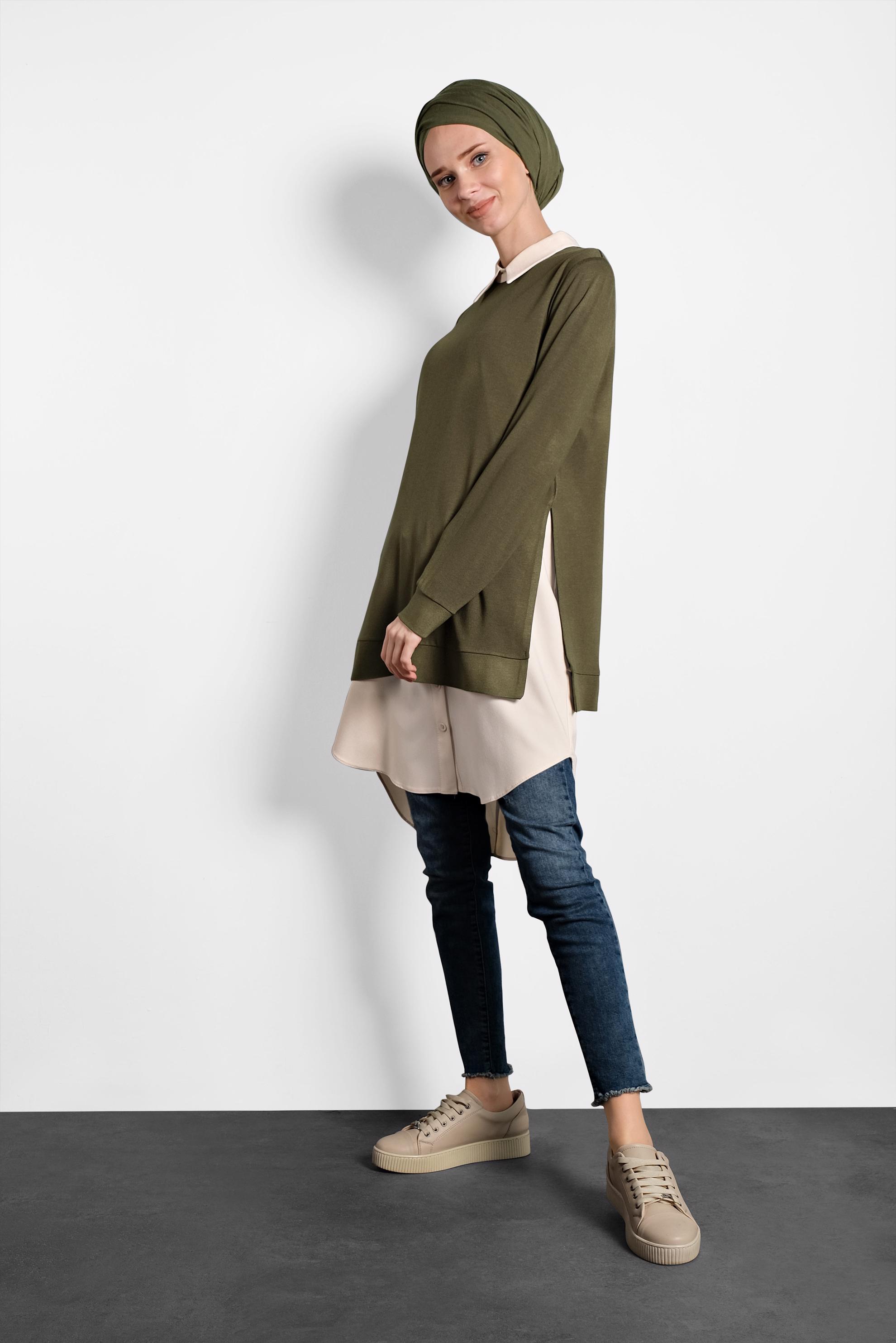 Tesettür giyim HAKİ YIRTMAÇLI TUNİK 40377