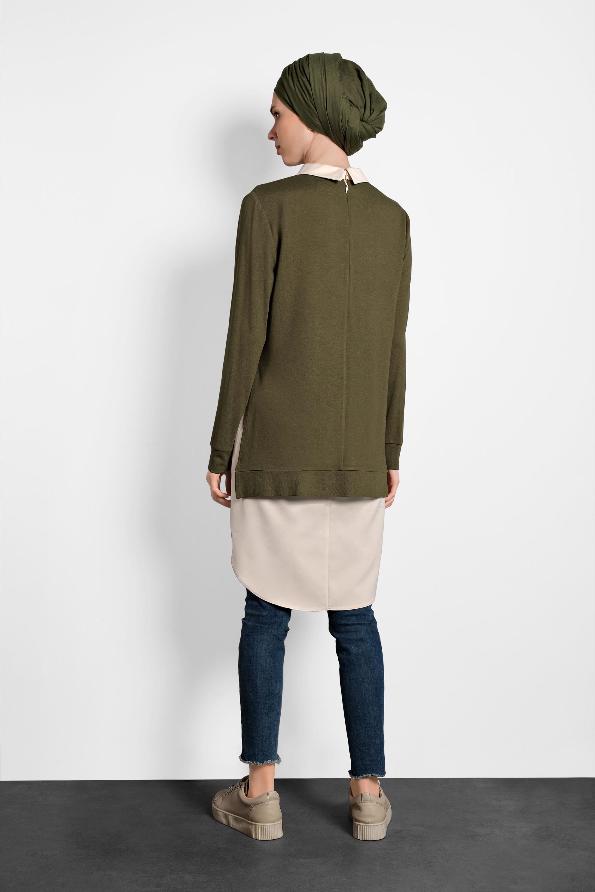 Tesettür giyim HAKİ YIRTMAÇLI TUNİK 40377