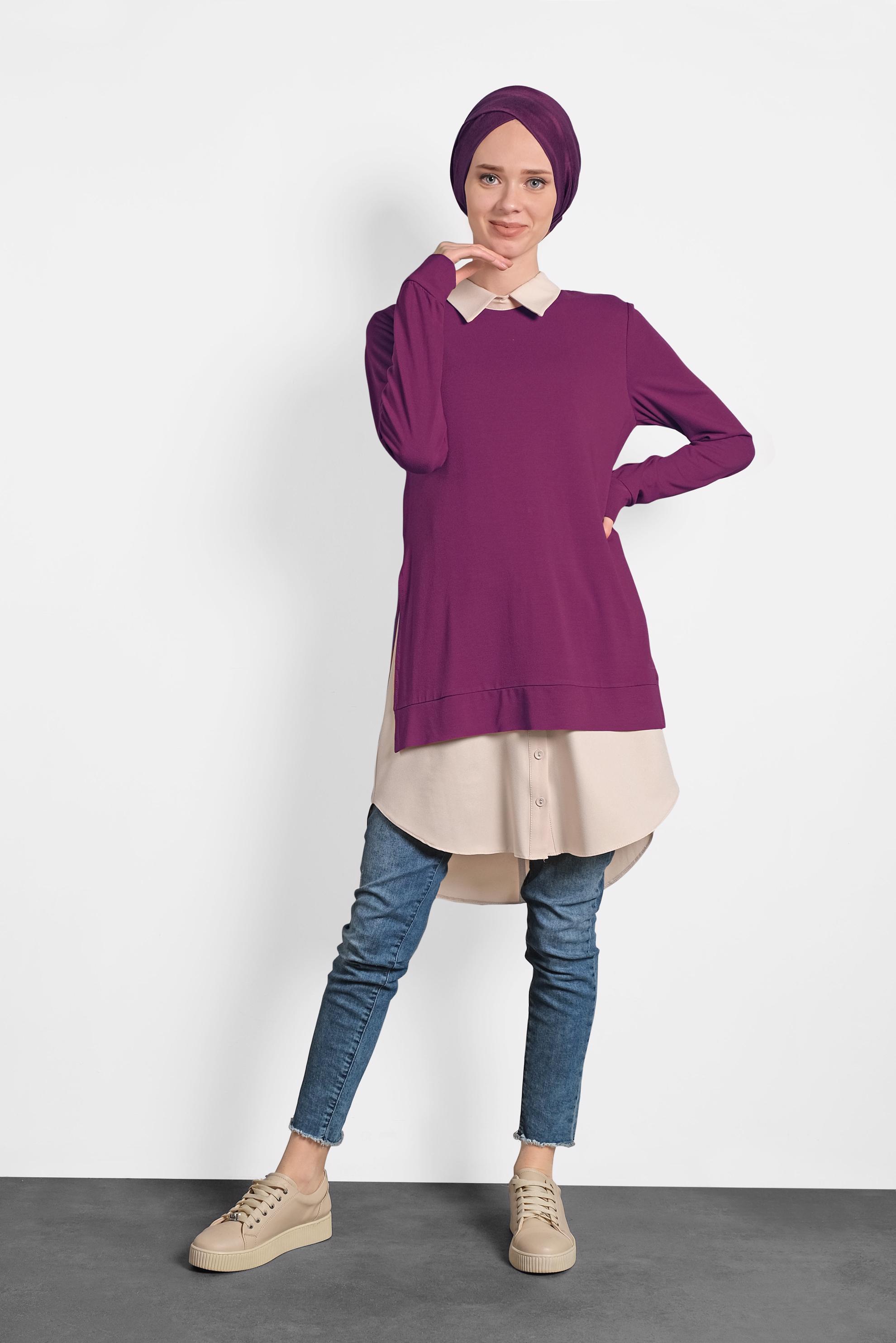 Tesettür giyim FUŞYA YIRTMAÇLI TUNİK 40377