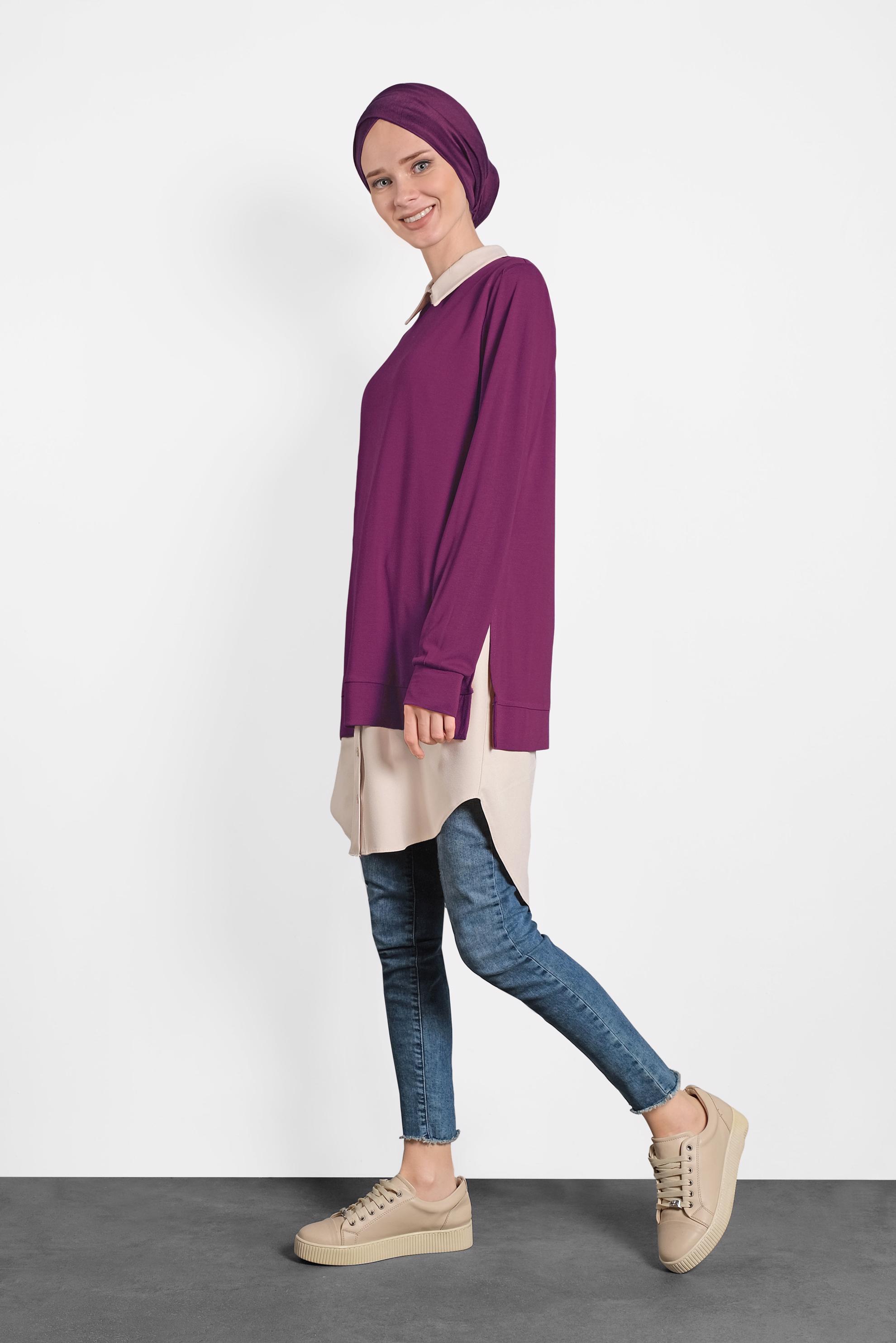 Tesettür giyim FUŞYA YIRTMAÇLI TUNİK 40377