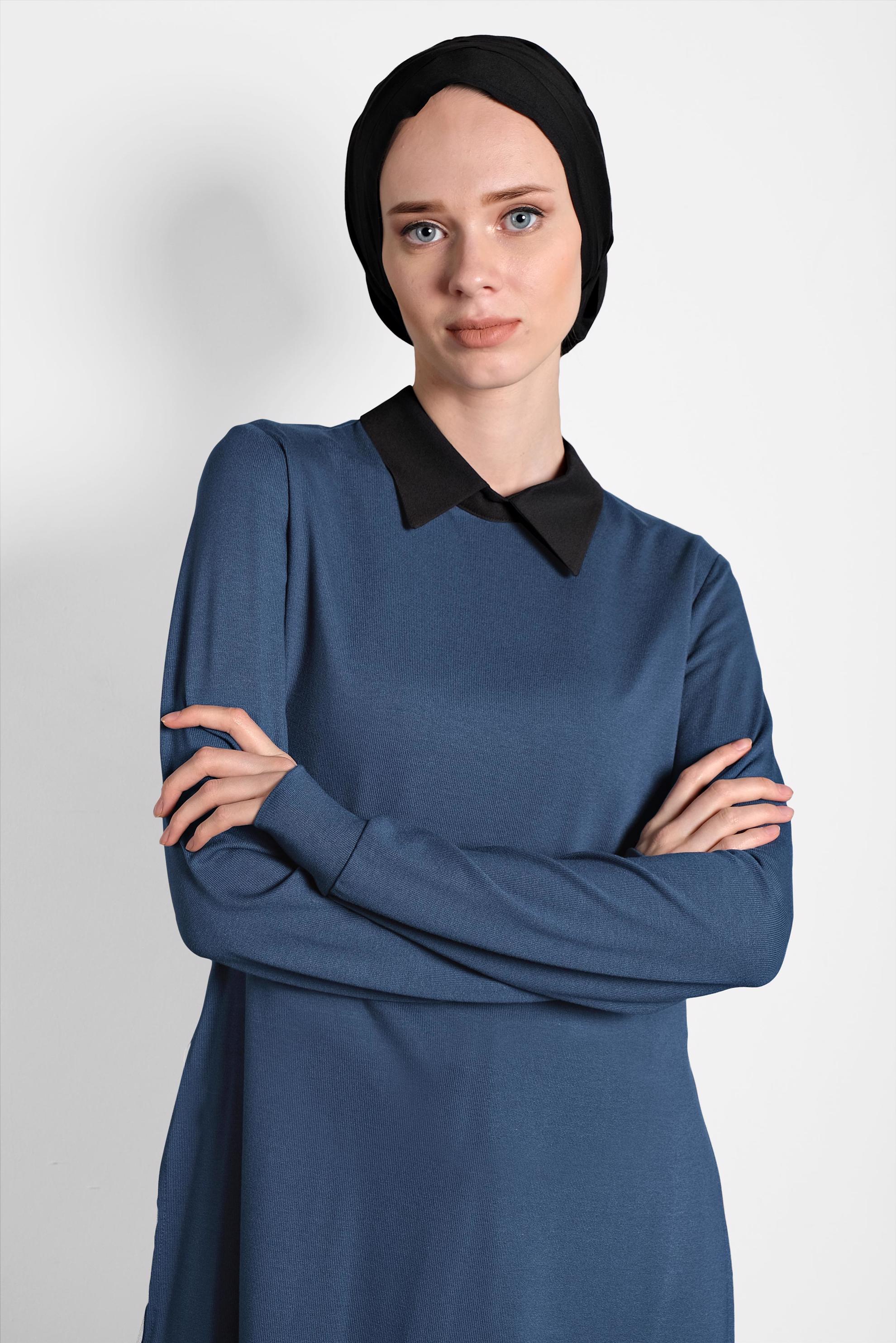 Tesettür giyim LACİVERT YIRTMAÇLI TUNİK 40377