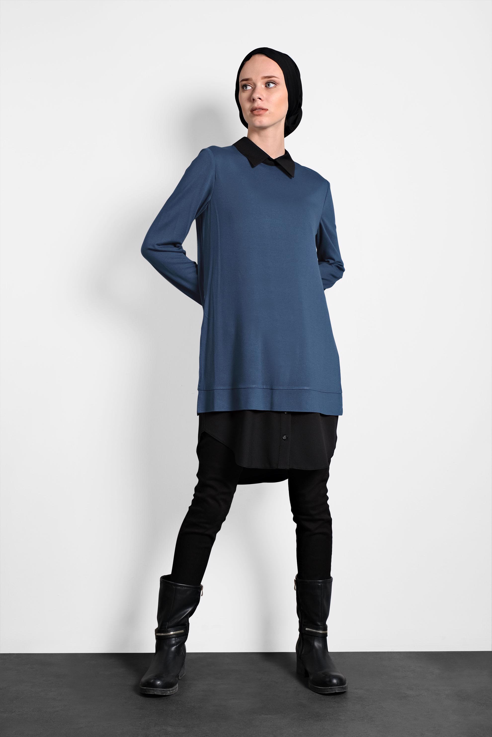 Tesettür giyim LACİVERT YIRTMAÇLI TUNİK 40377