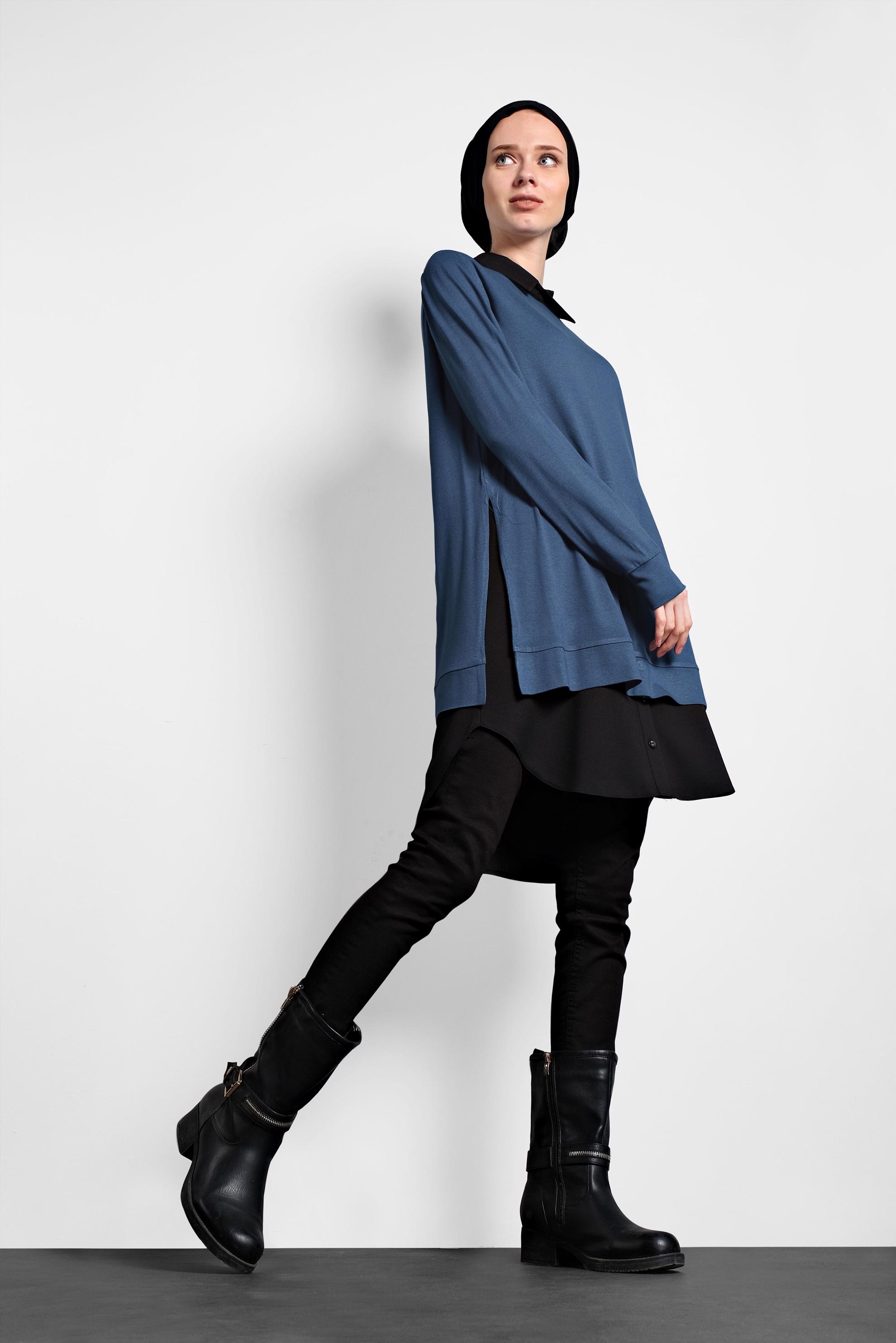 Tesettür giyim LACİVERT YIRTMAÇLI TUNİK 40377