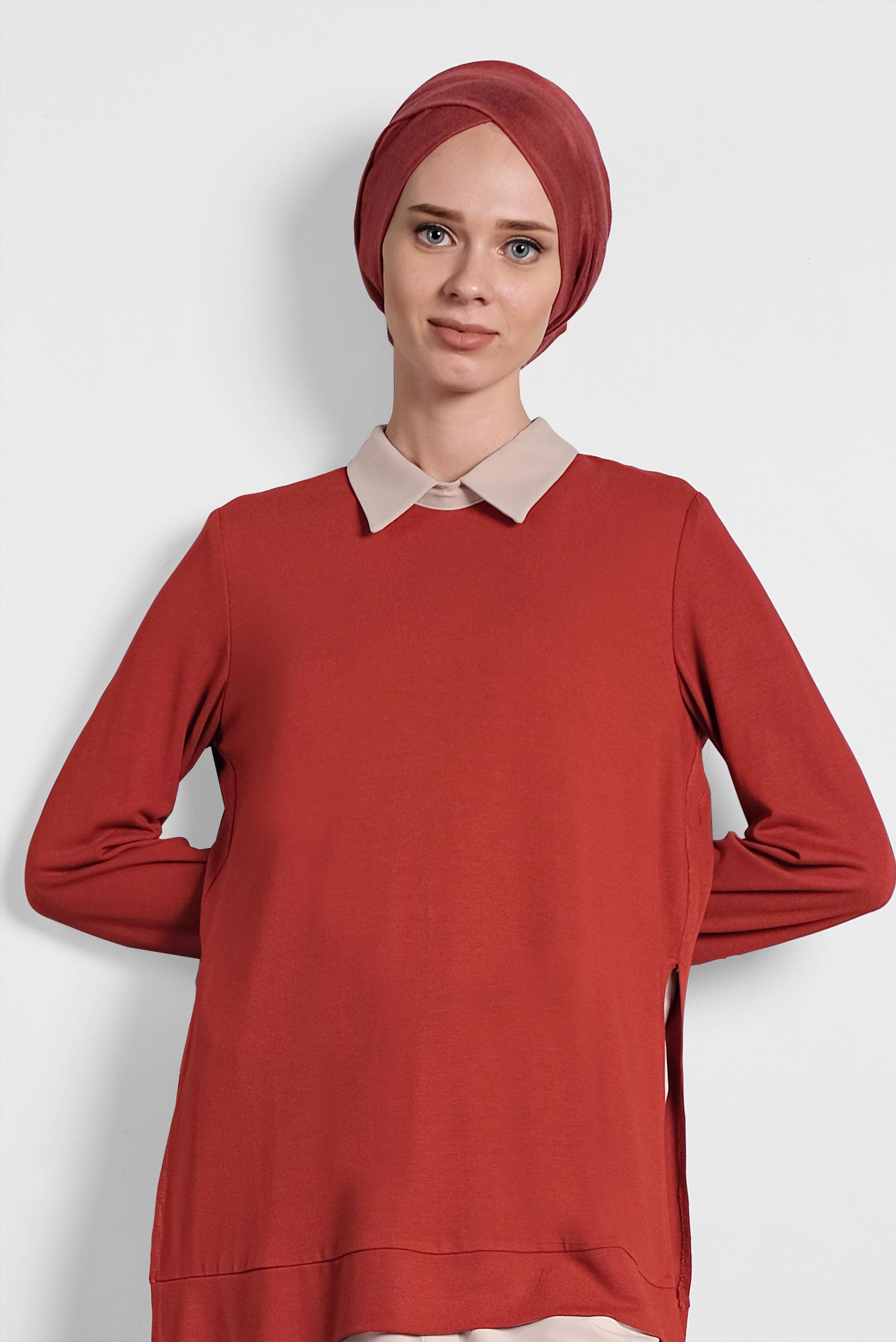 Tesettür giyim KIRMIZI YIRTMAÇLI TUNİK 40377