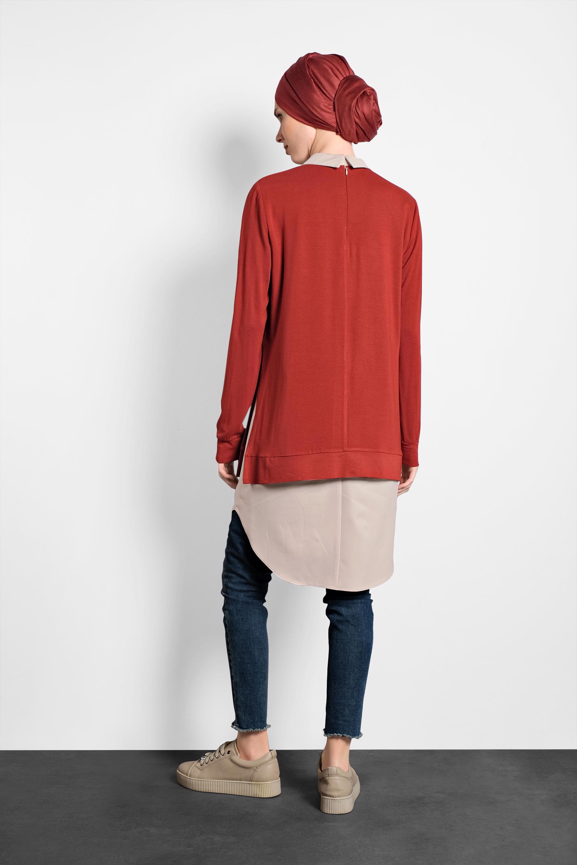 Tesettür giyim KIRMIZI YIRTMAÇLI TUNİK 40377