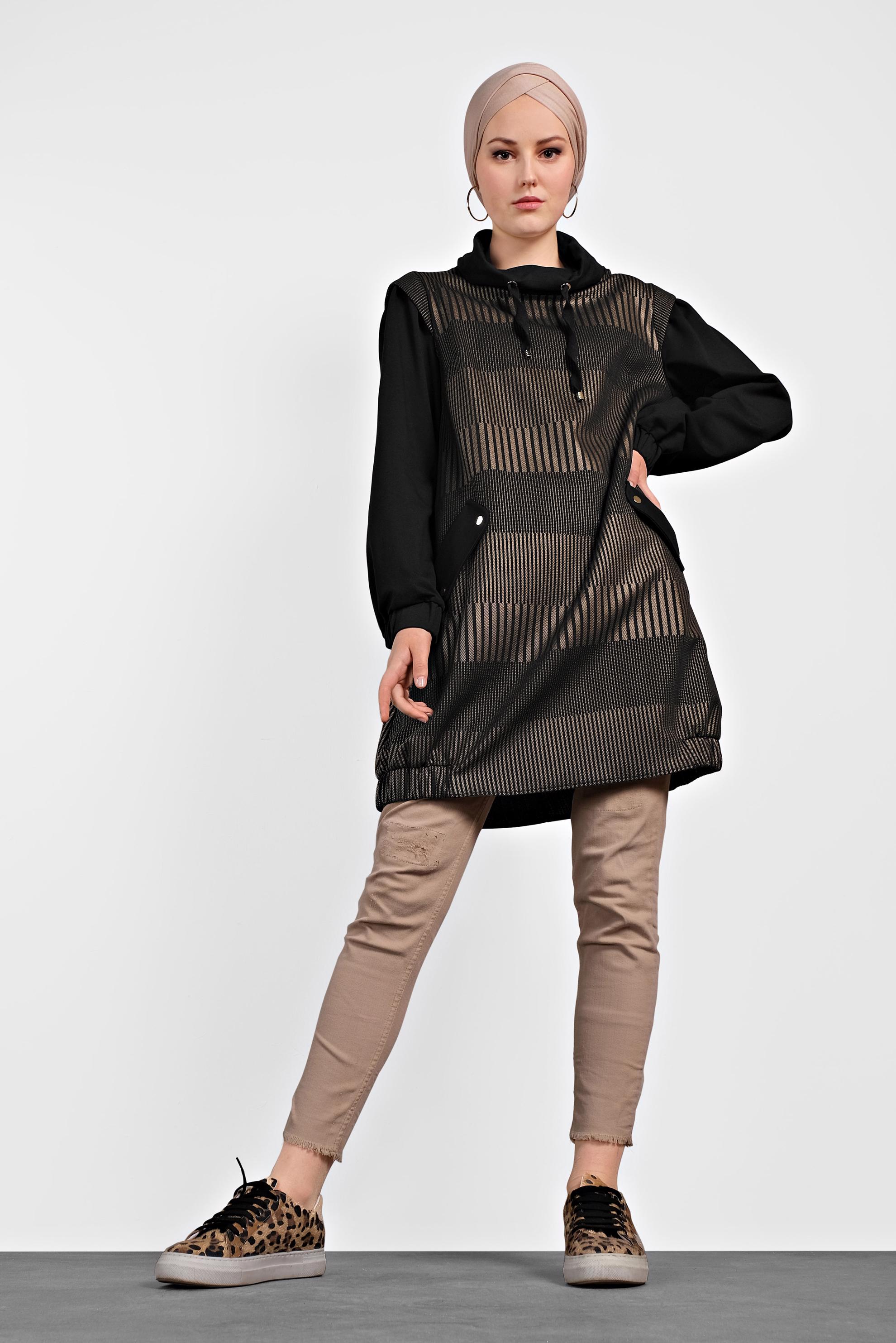 Tesettür giyim ALTIN ETEK UCU LASTİKLİ TUNİK 40385