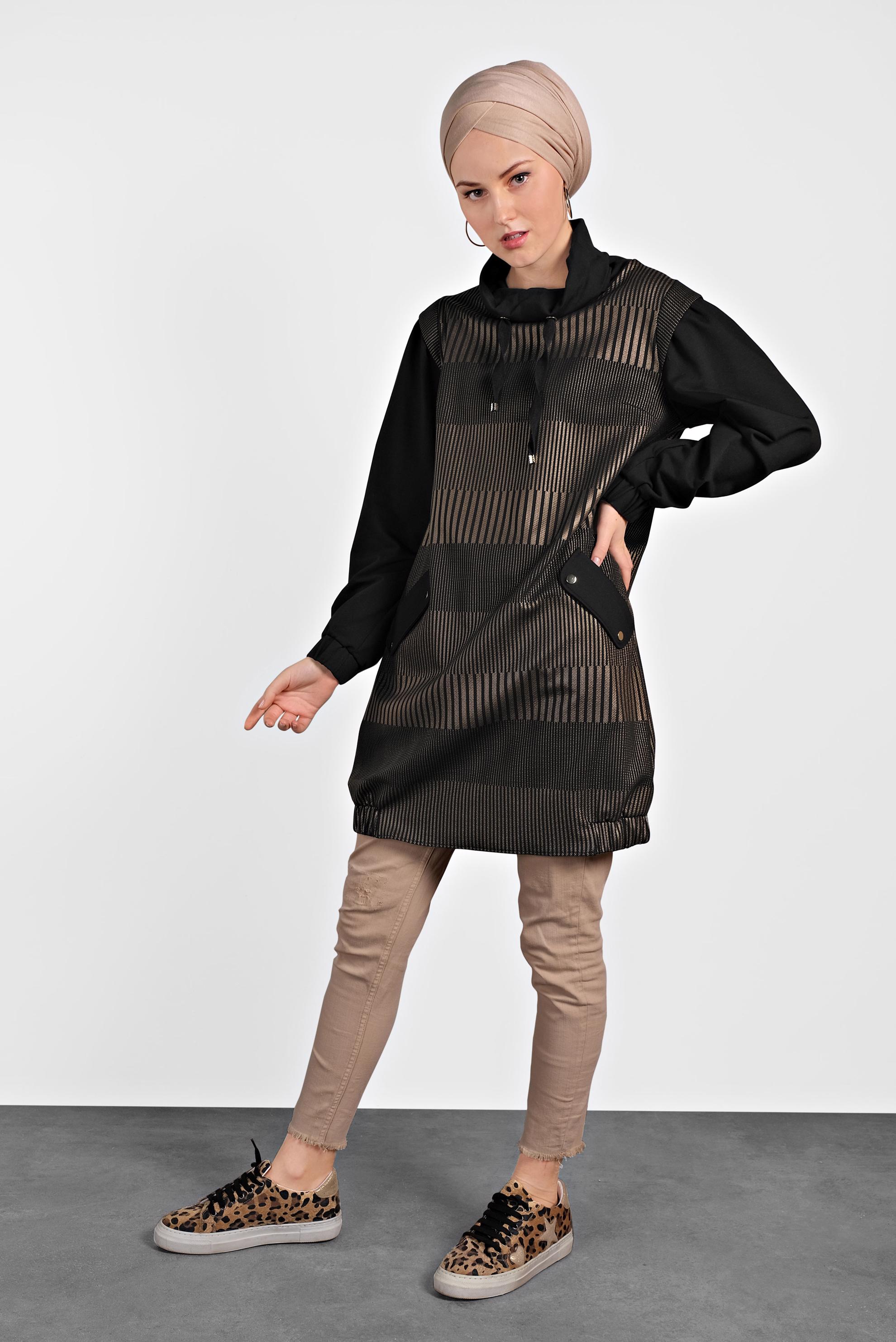 Tesettür giyim ALTIN ETEK UCU LASTİKLİ TUNİK 40385