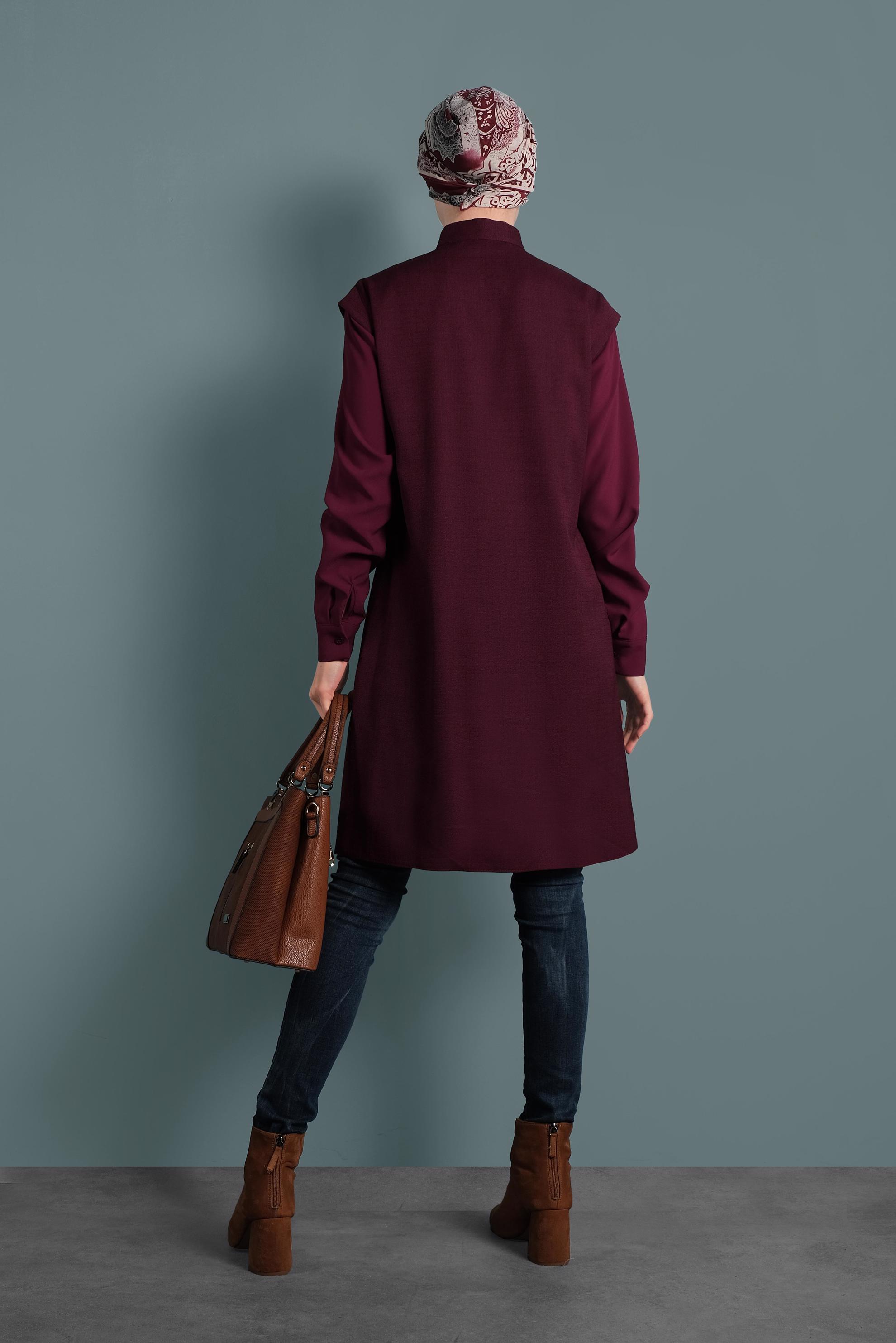 Tesettür giyim BORDO YAKASI BAĞCIKLI TUNİK 40386 