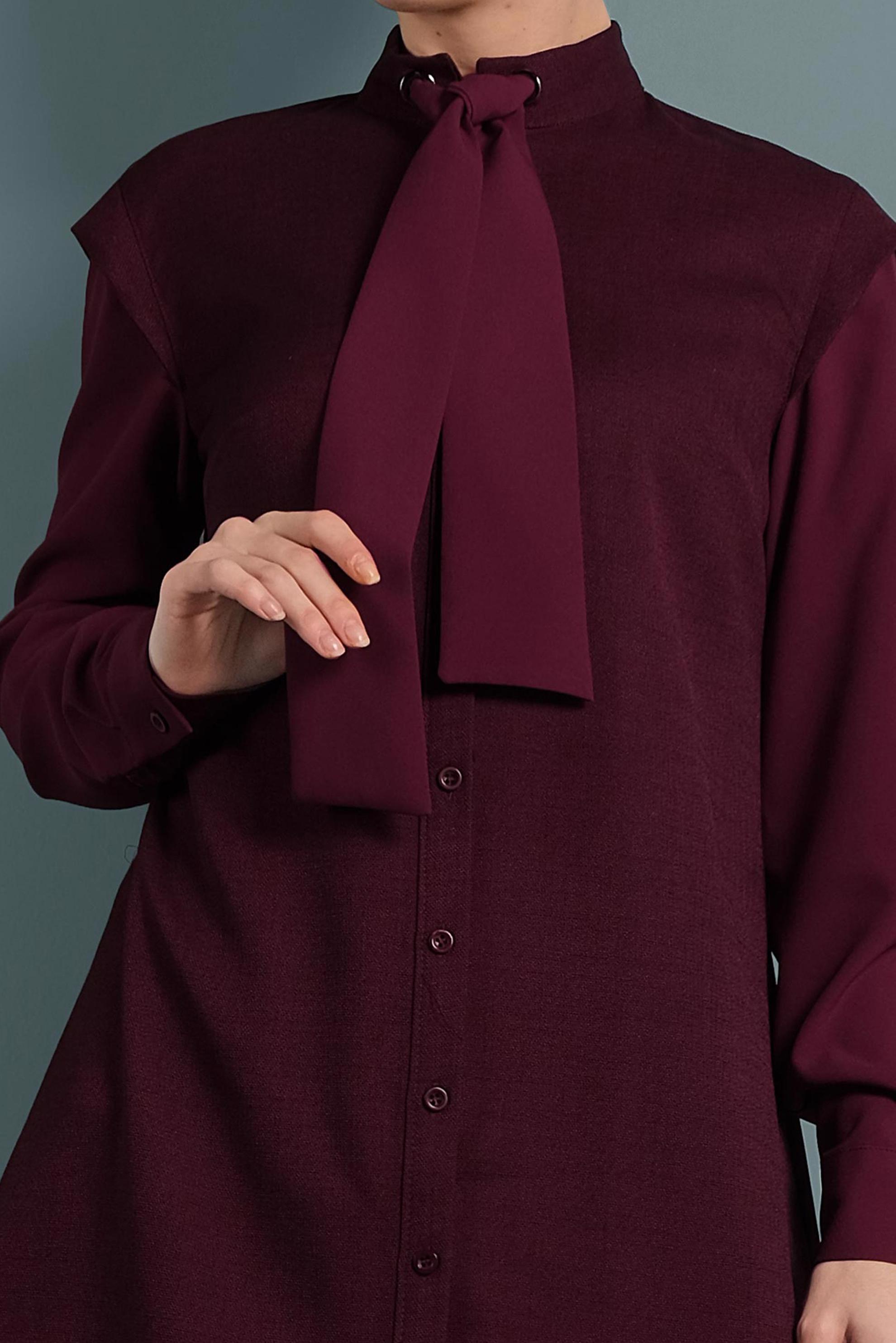 Tesettür giyim BORDO YAKASI BAĞCIKLI TUNİK 40386 