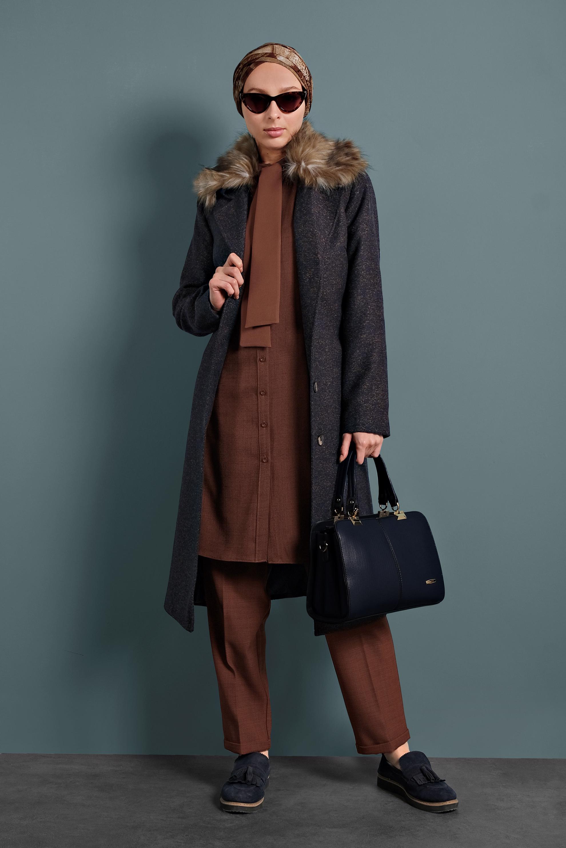 Tesettür giyim TURUNCU YAKASI BAĞCIKLI TUNİK 40386 