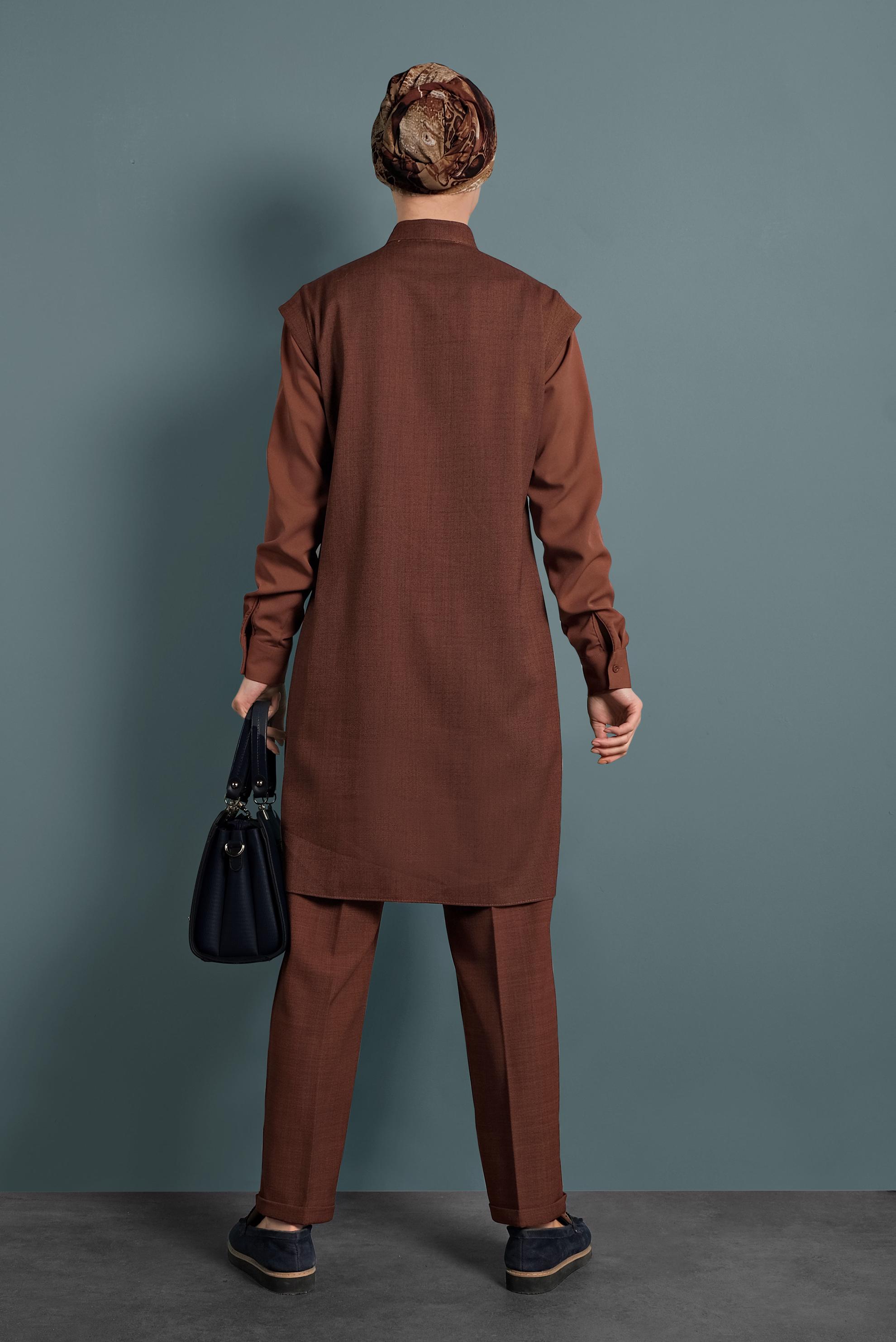 Tesettür giyim TURUNCU YAKASI BAĞCIKLI TUNİK 40386 