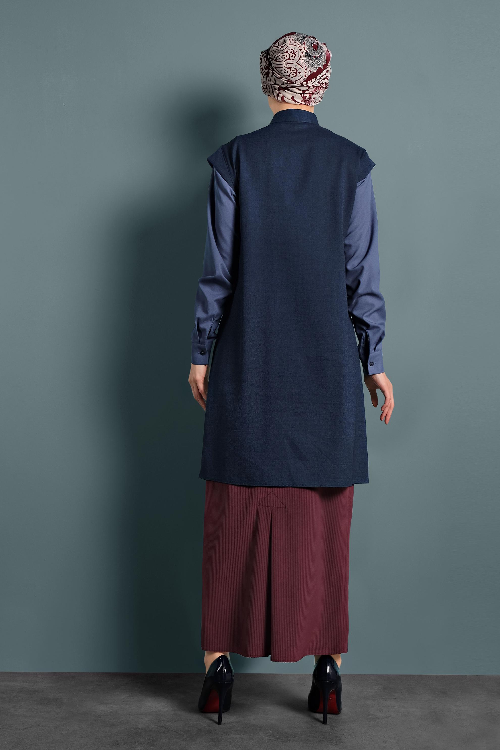 Tesettür giyim LACİVERT YAKASI BAĞCIKLI TUNİK 40386 