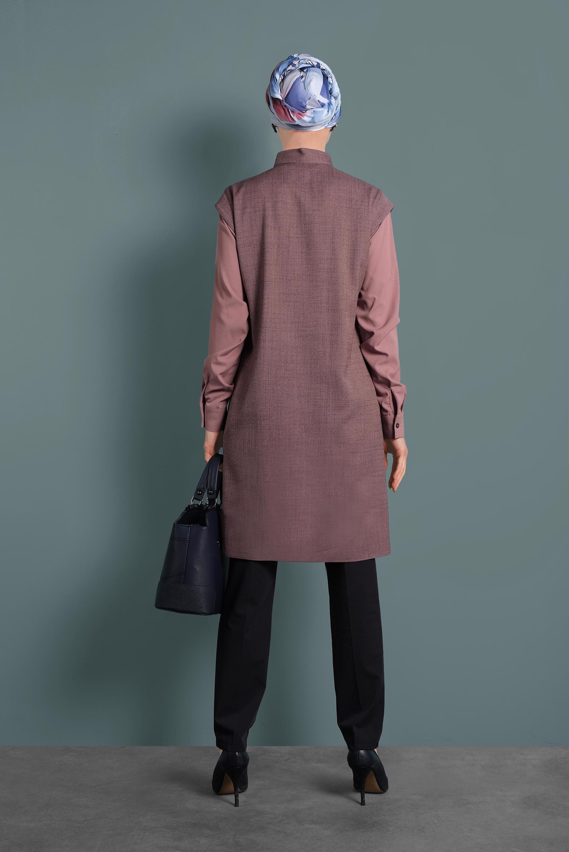 Tesettür giyim PUDRA YAKASI BAĞCIKLI TUNİK 40386 