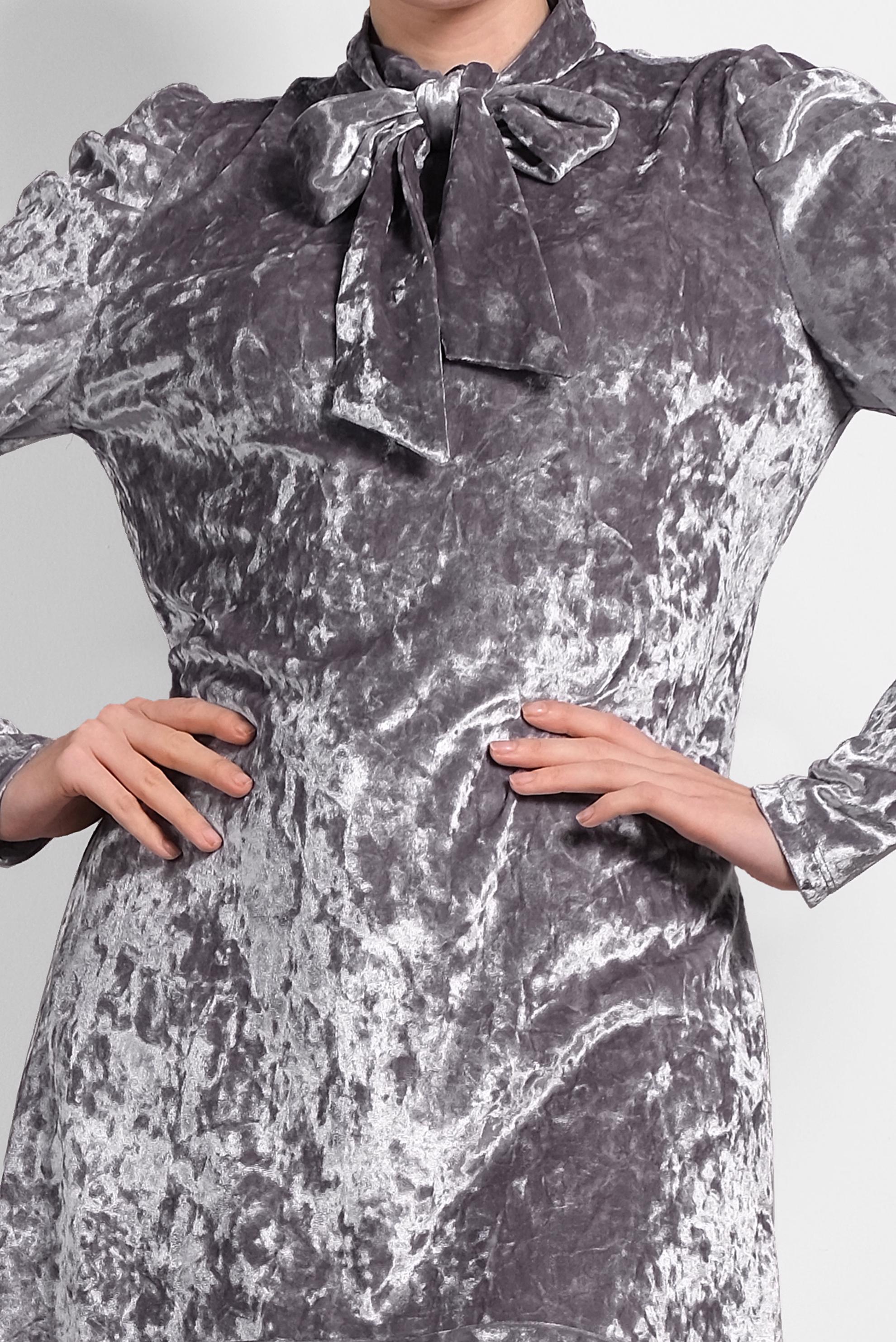 Tesettür giyim GRİ ETEK UCU VOLANLI YAKASI BAĞLI TUNİK 40387