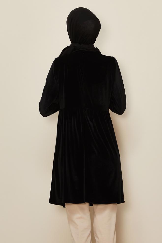 Vêtements hijab NOIR TUNIQUE EN VELOURS À TAILLE-HAUTE 40388  - ALVİNA