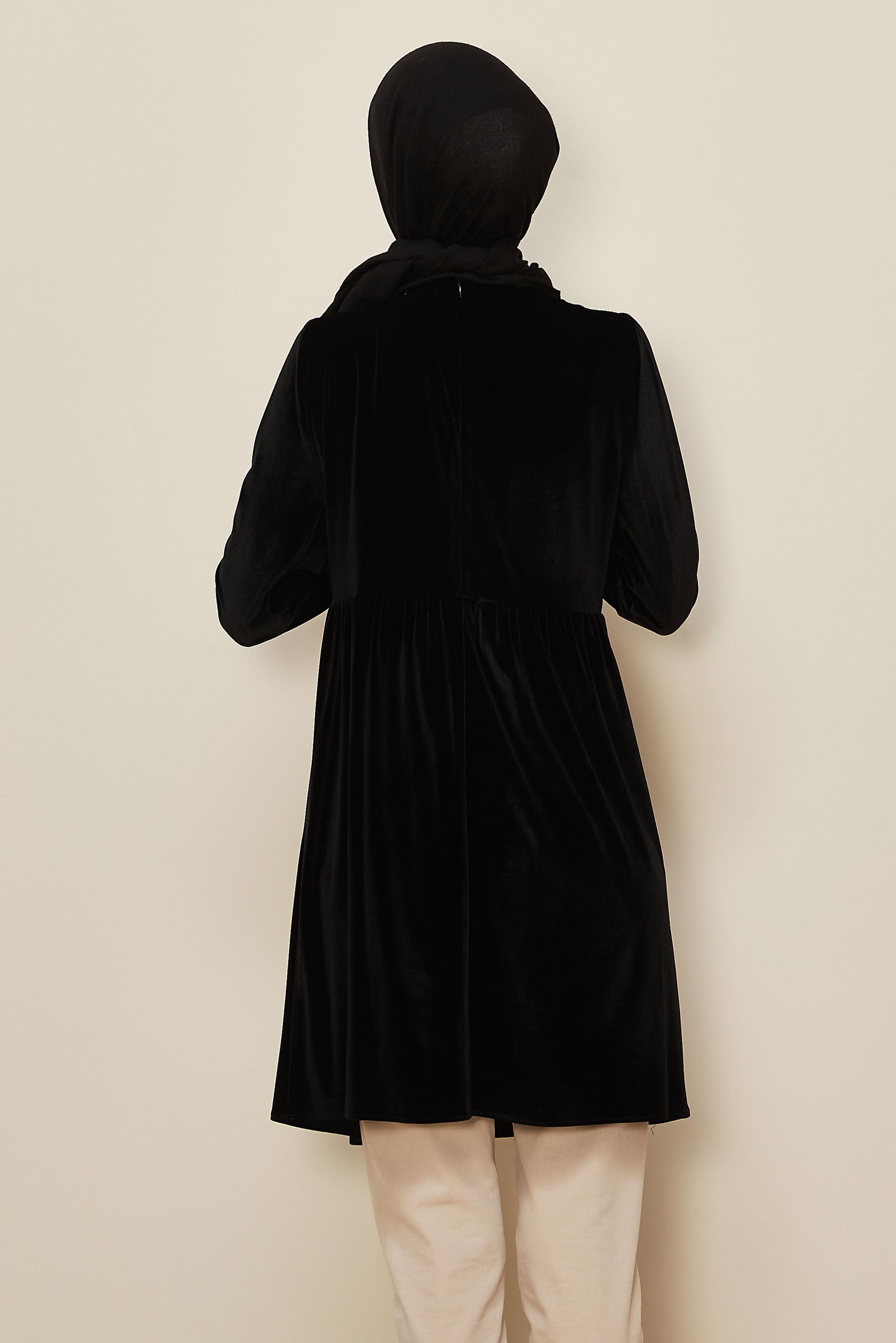 Vêtements hijab NOIR TUNIQUE EN VELOURS À TAILLE-HAUTE 40388 