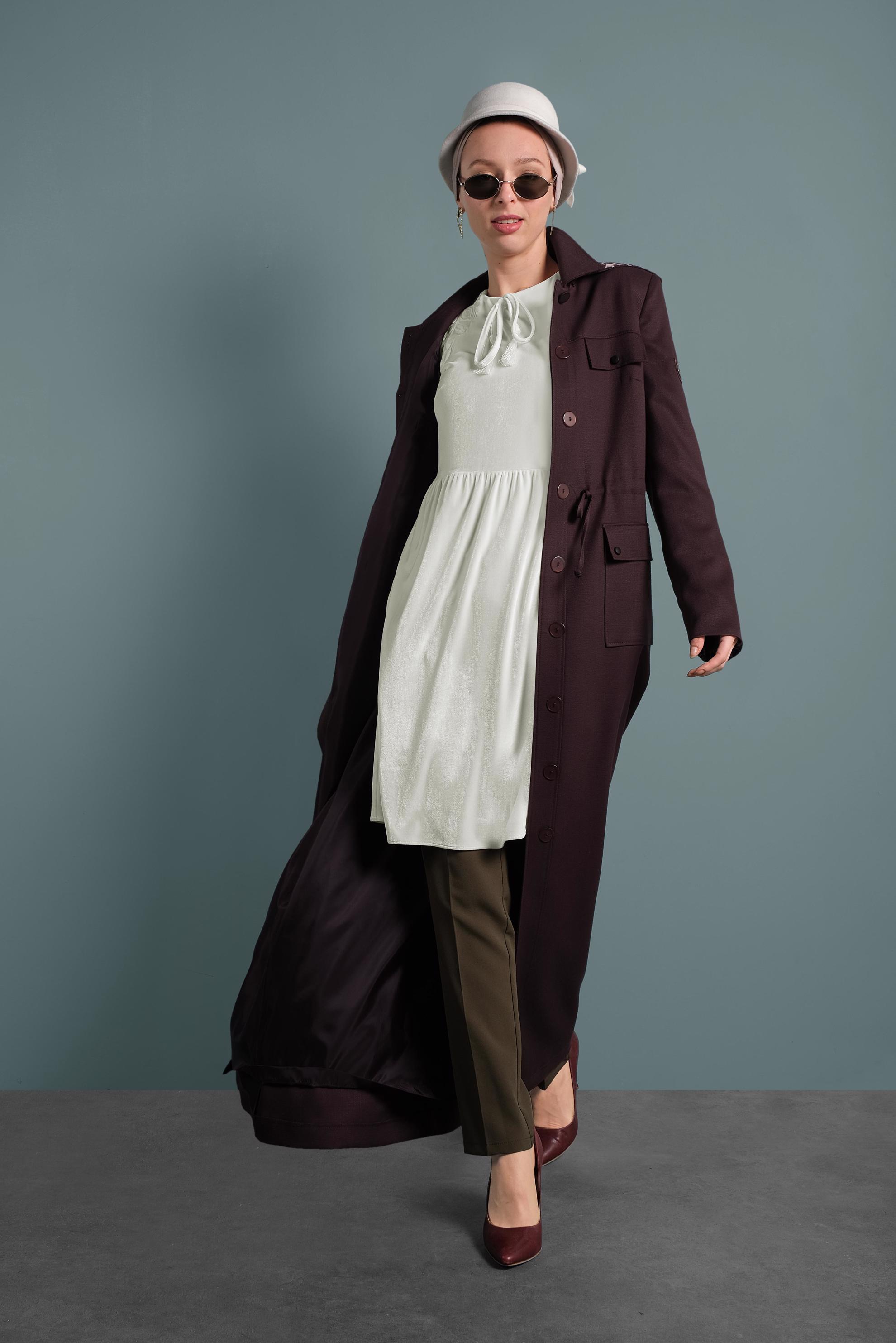 Tesettür giyim BEYAZ KADİFE YÜKSEK BEL TUNİK 40388 