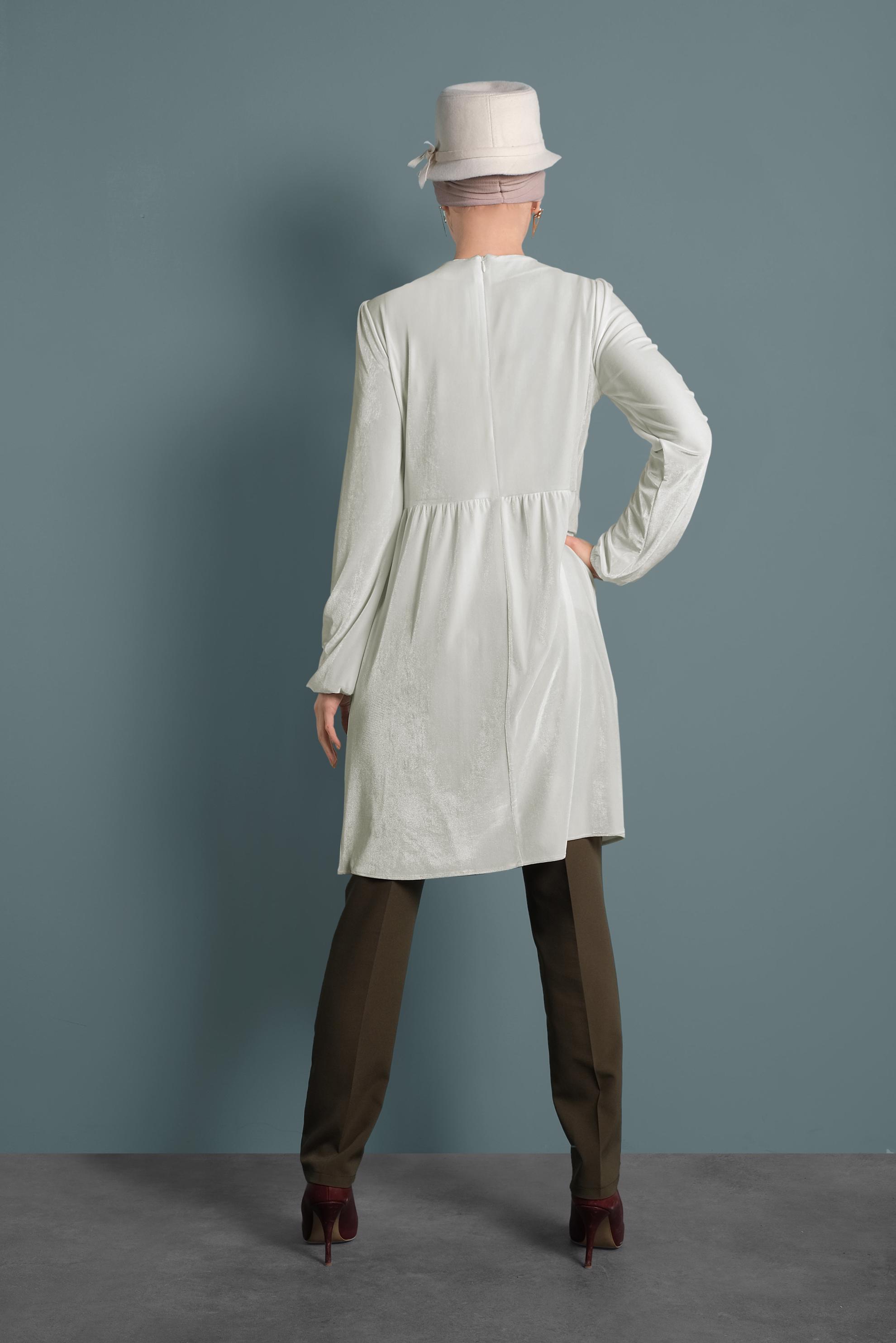 Tesettür giyim BEYAZ KADİFE YÜKSEK BEL TUNİK 40388 