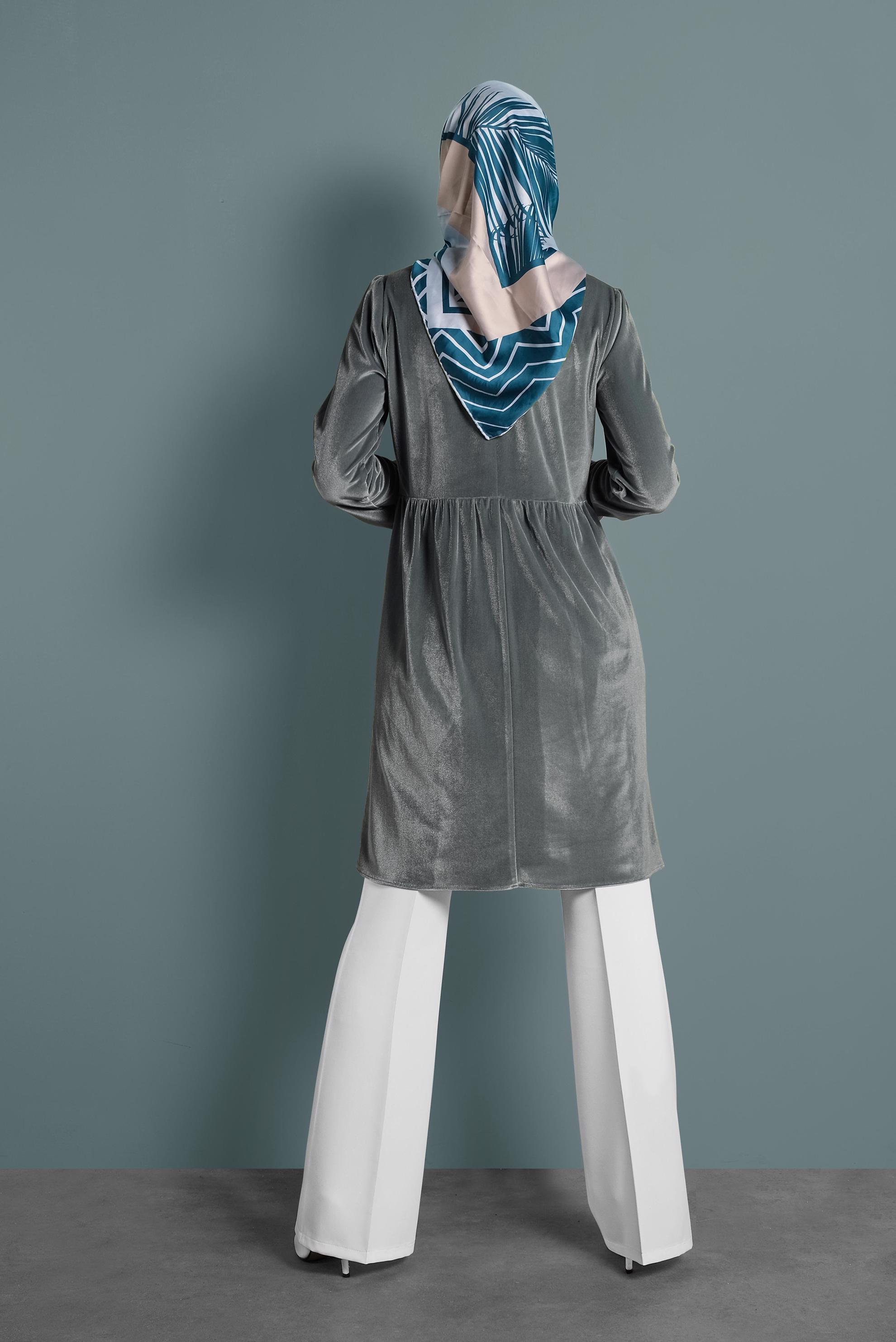 Tesettür giyim GÜMÜŞ KADİFE YÜKSEK BEL TUNİK 40388 