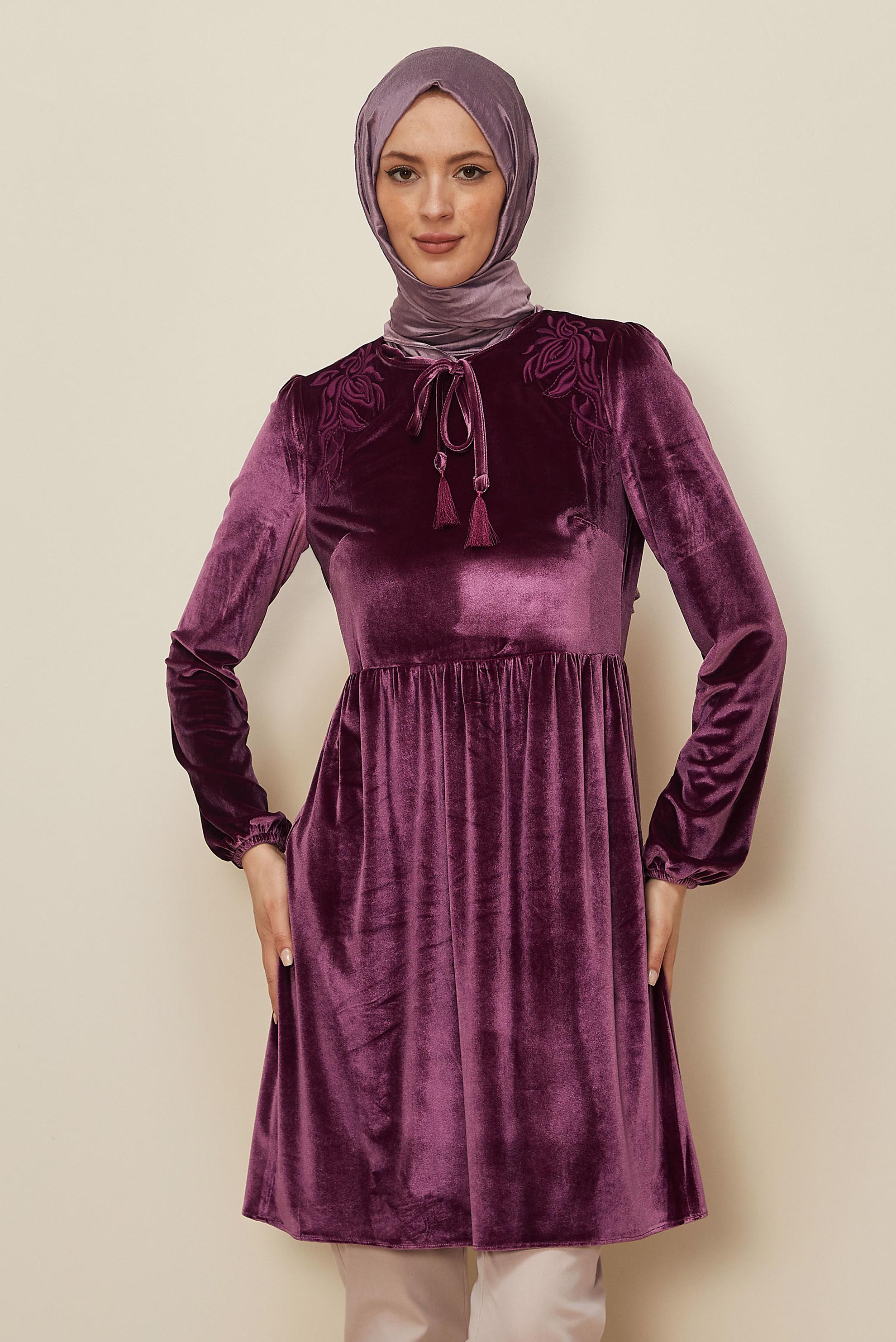 Vêtements hijab ROSE TUNIQUE EN VELOURS À TAILLE-HAUTE 40388 