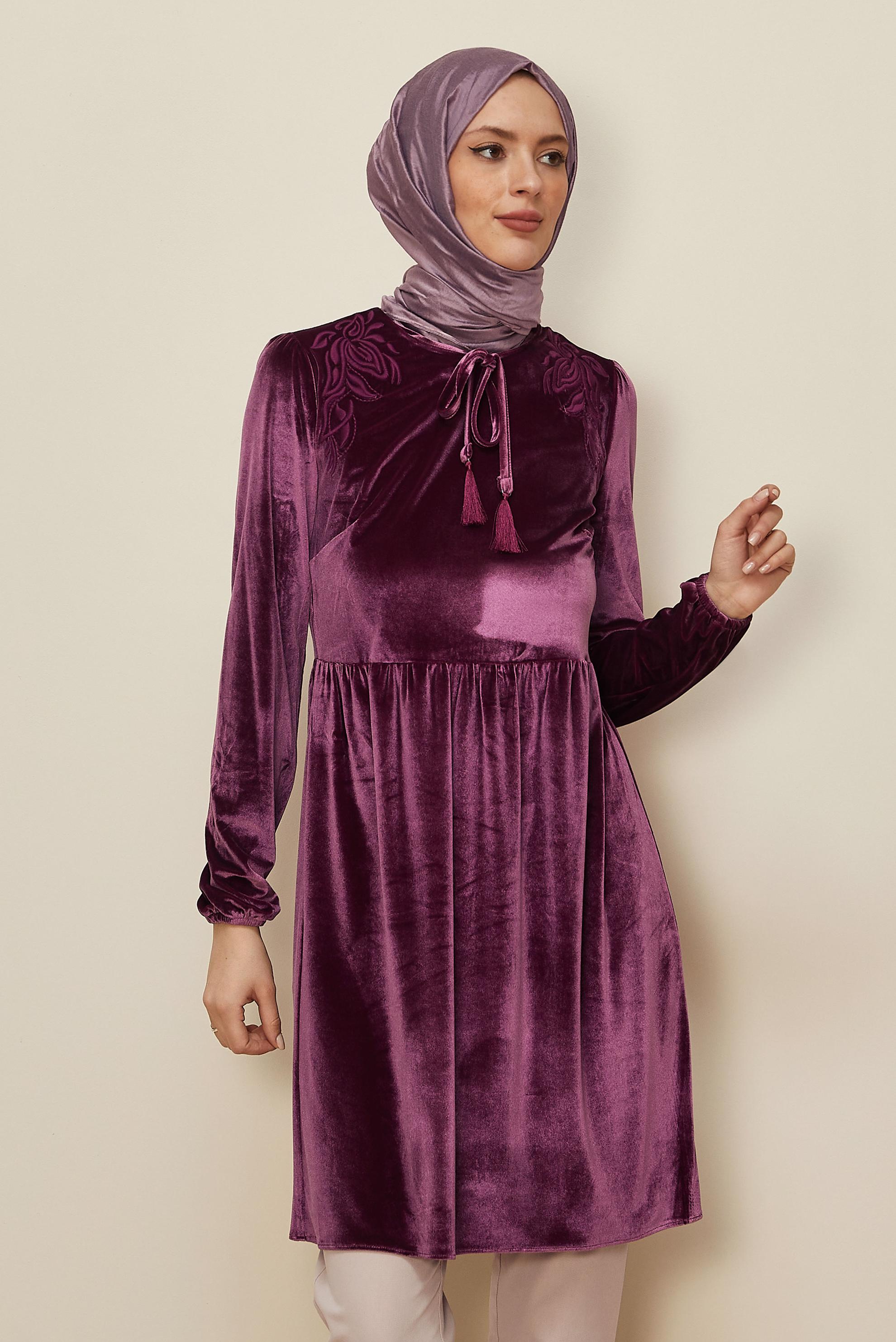 Vêtements hijab ROSE TUNIQUE EN VELOURS À TAILLE-HAUTE 40388 