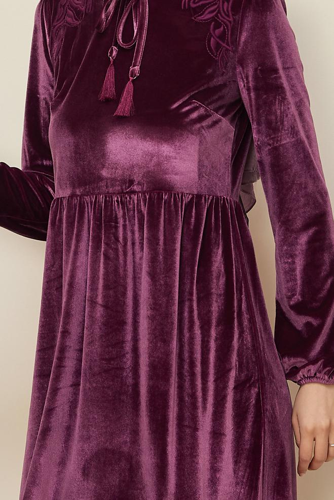 Vêtements hijab ROSE TUNIQUE EN VELOURS À TAILLE-HAUTE 40388  - ALVİNA