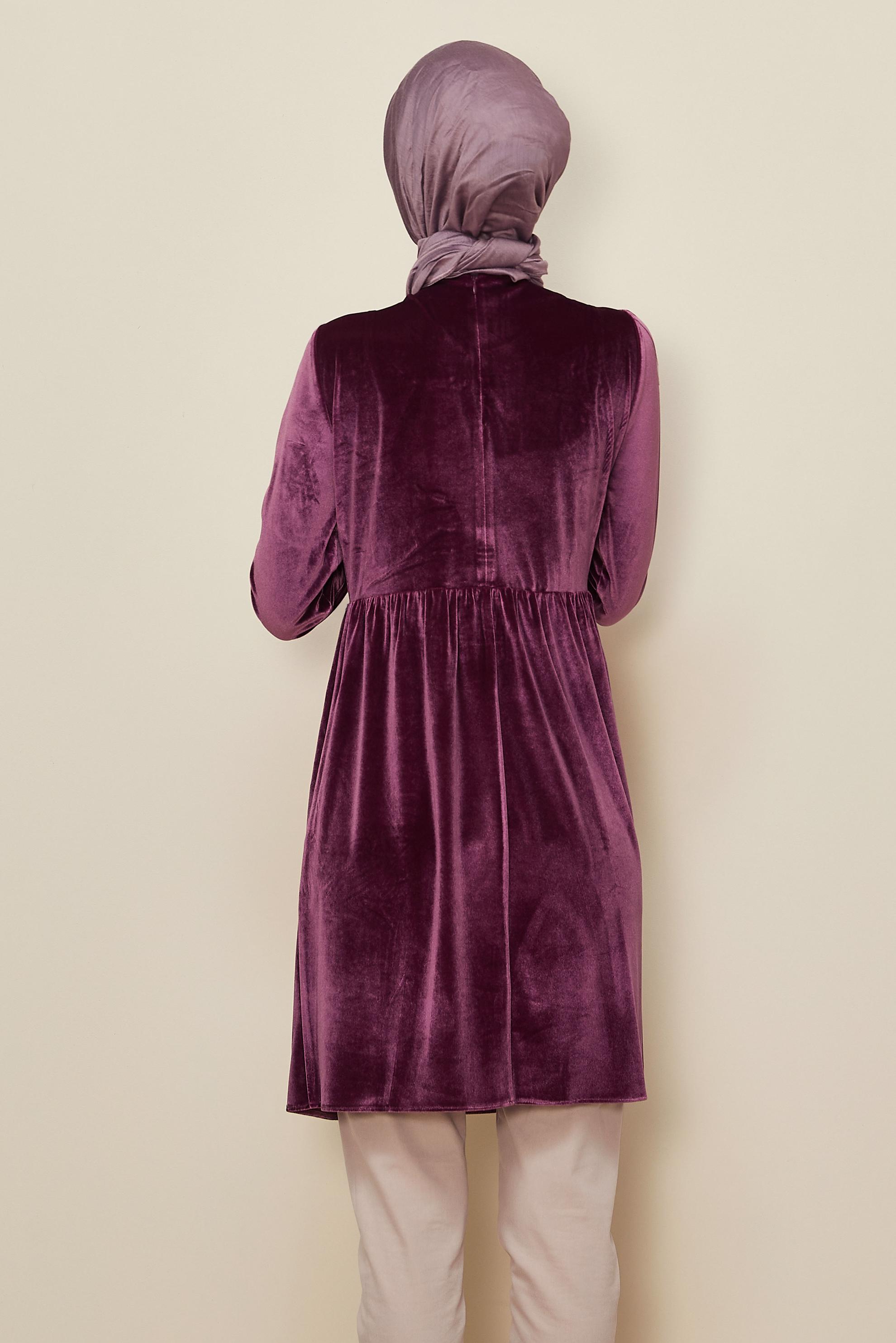 Vêtements hijab ROSE TUNIQUE EN VELOURS À TAILLE-HAUTE 40388 