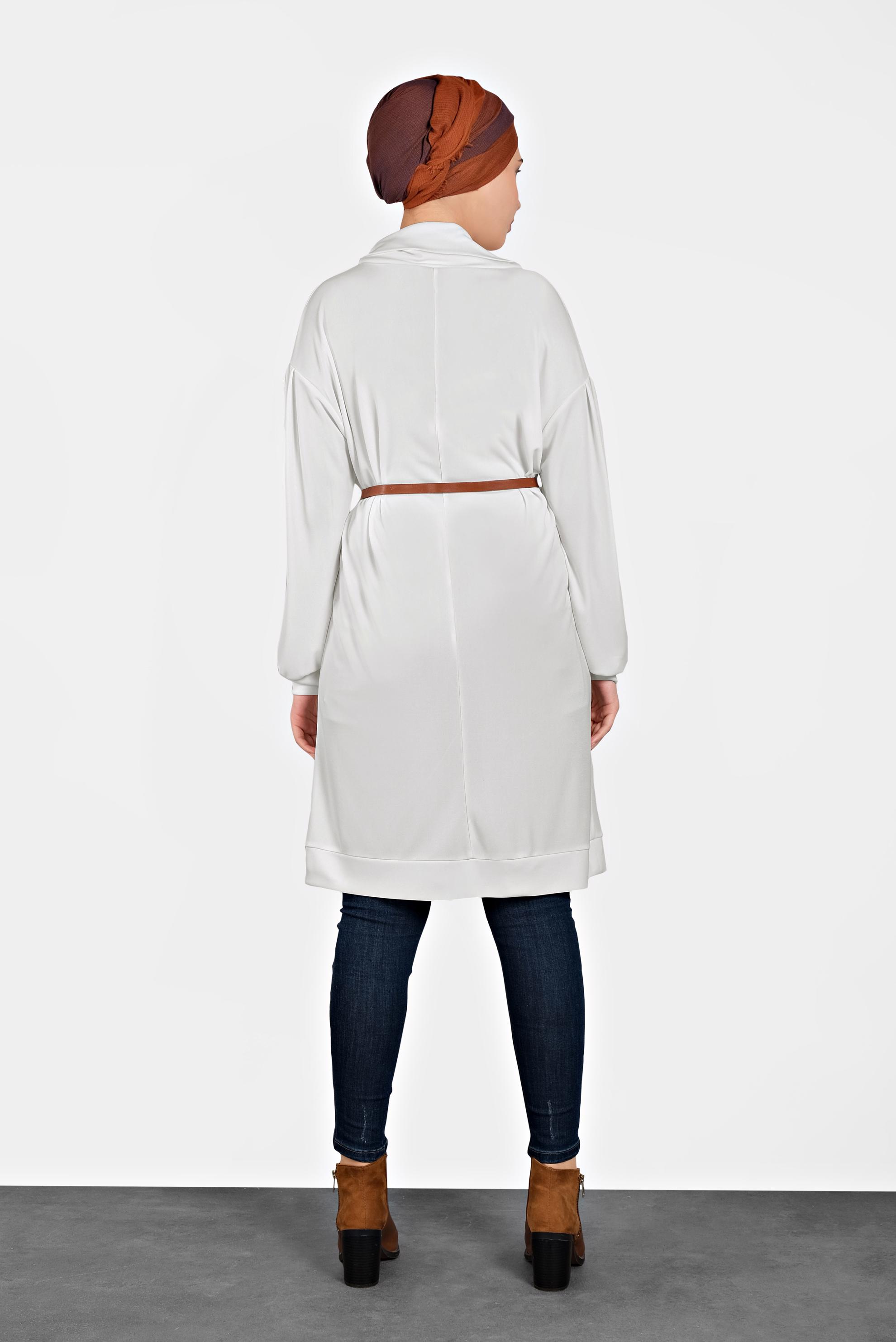 Tesettür giyim BEYAZ TAŞ BASKILI BOĞAZLI TUNİK 40389