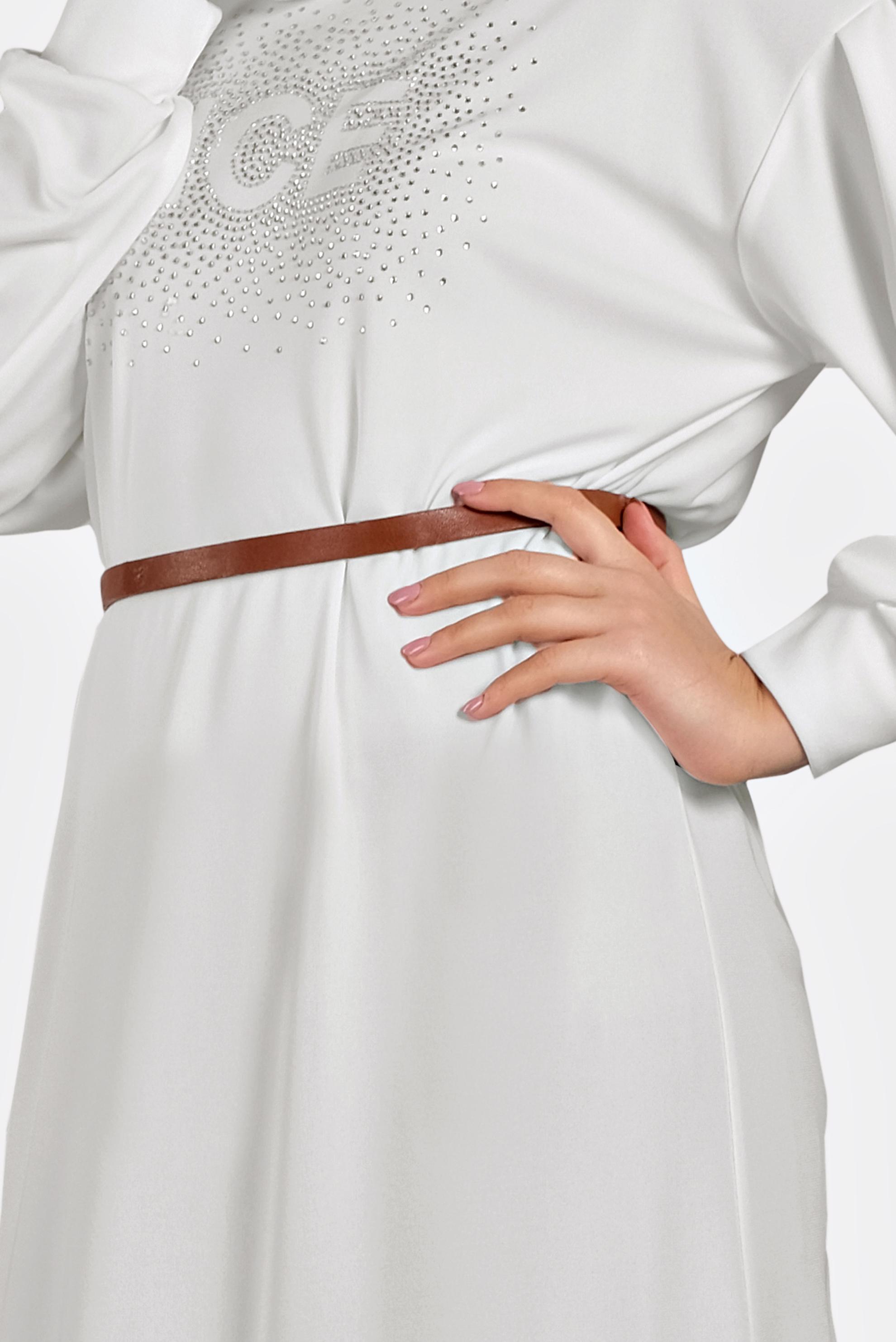 Tesettür giyim BEYAZ TAŞ BASKILI BOĞAZLI TUNİK 40389