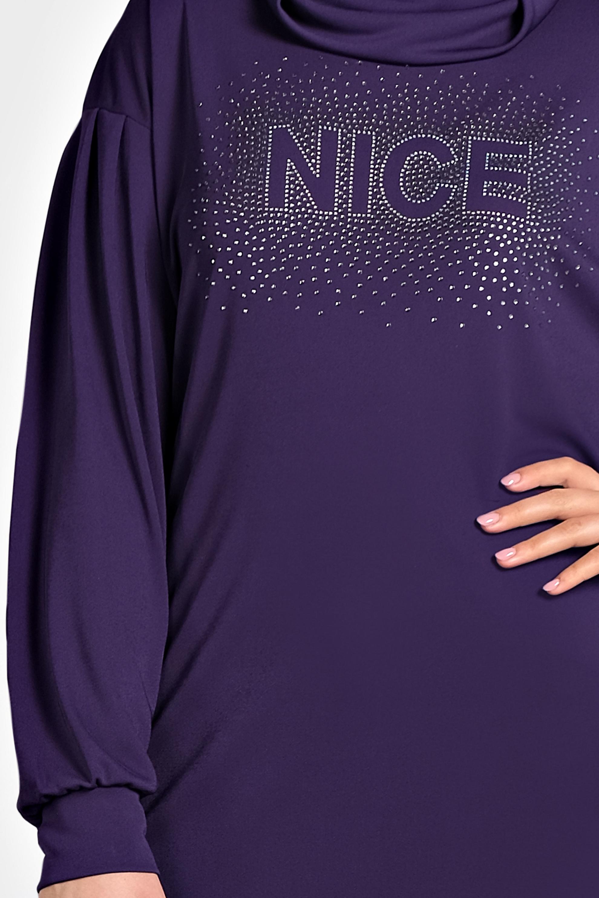 Tesettür giyim MOR TAŞ BASKILI BOĞAZLI TUNİK 40389