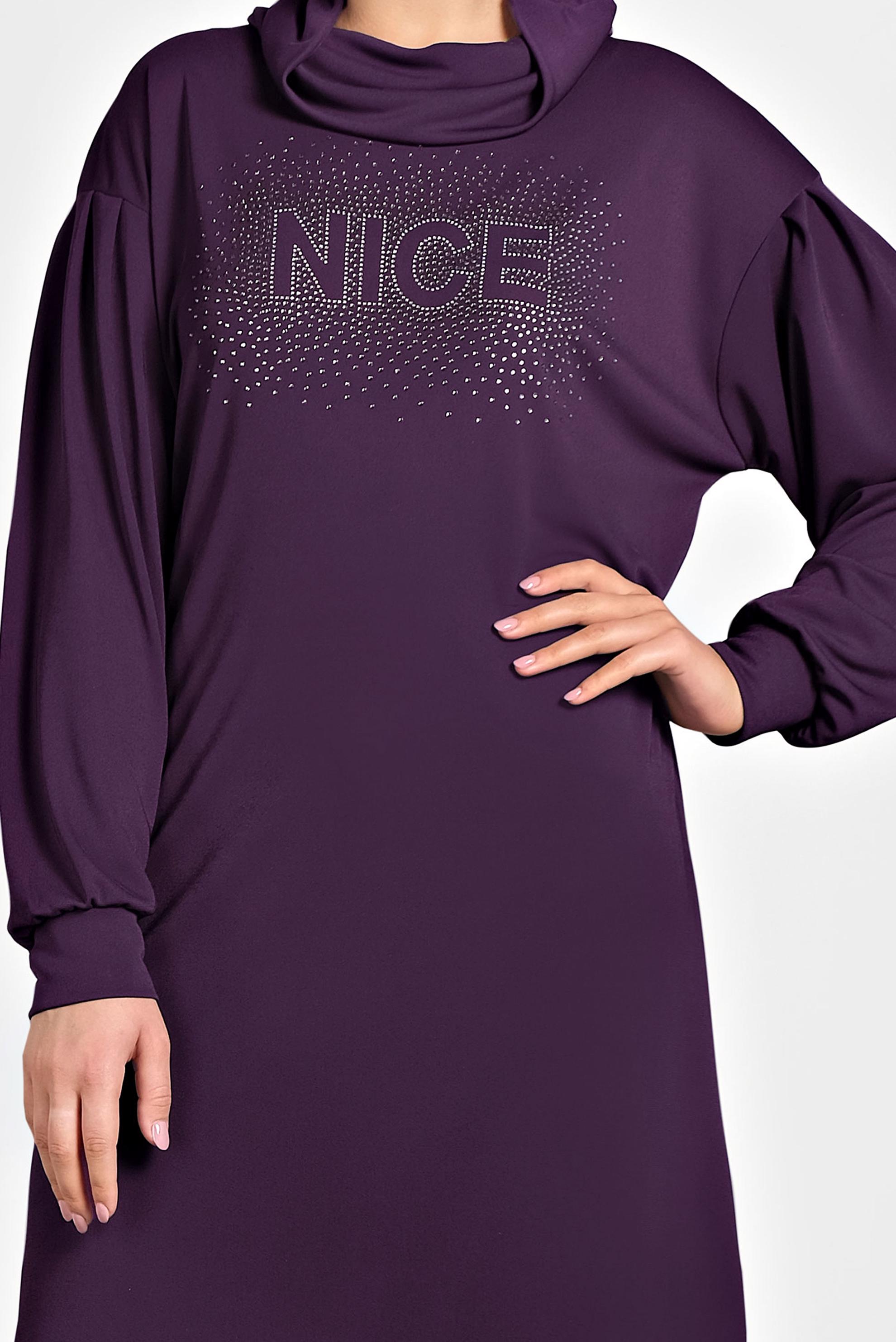 Tesettür giyim MÜRDÜM TAŞ BASKILI BOĞAZLI TUNİK 40389