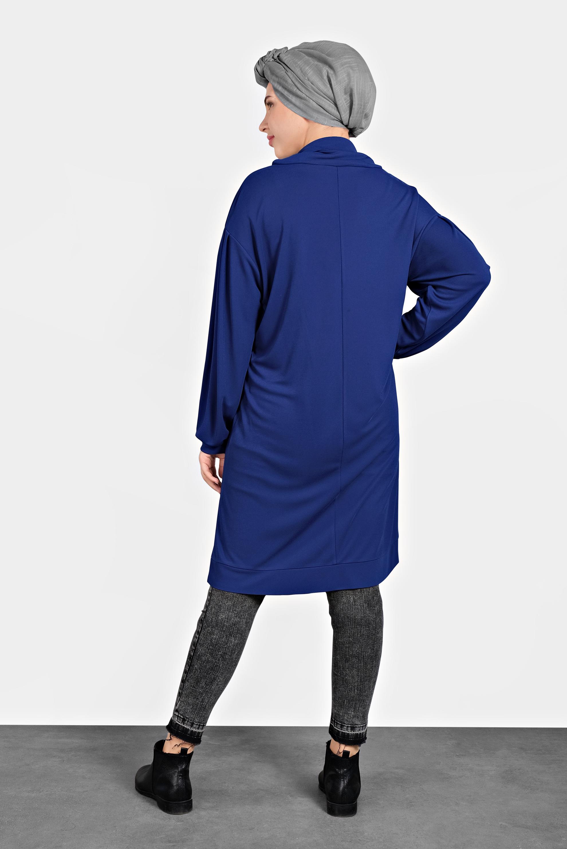 Tesettür giyim LACİVERT TAŞ BASKILI BOĞAZLI TUNİK 40389