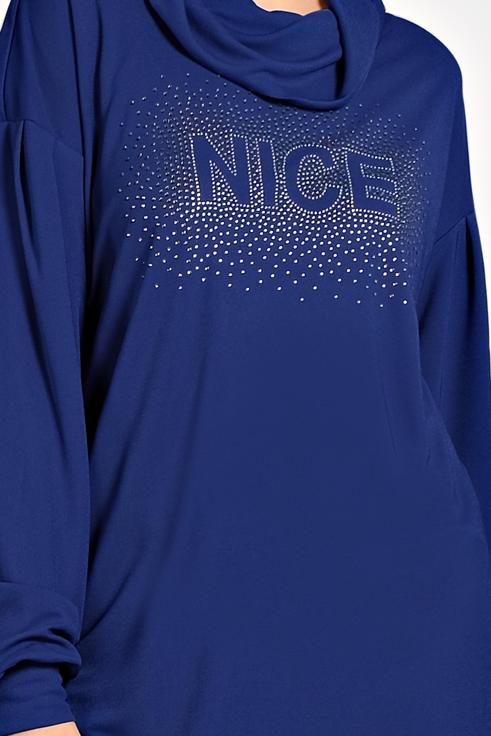 Tesettür giyim LACİVERT TAŞ BASKILI BOĞAZLI TUNİK 40389